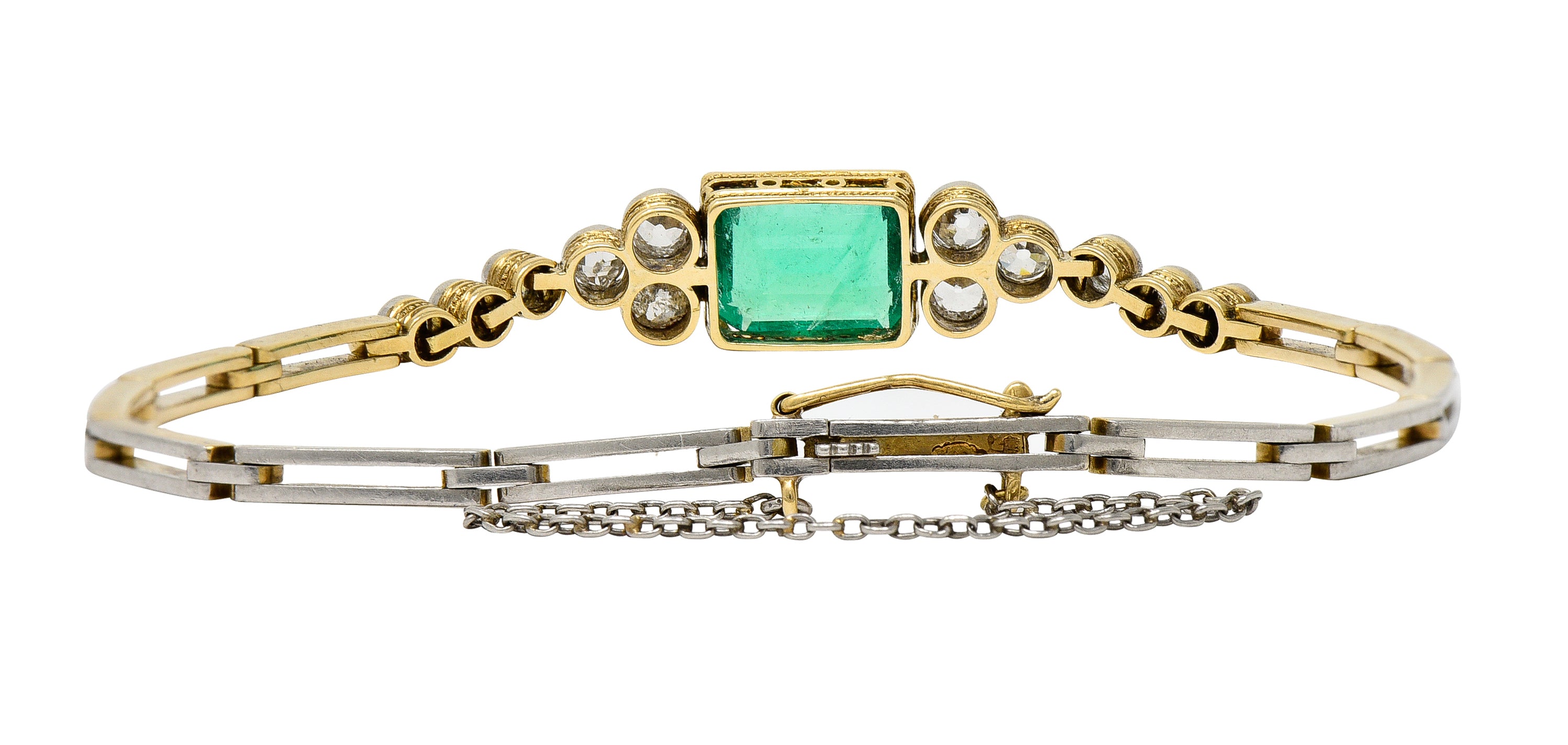 Art Deco 4.22 CTW Emerald Diamond Platinum-Topped 18 Karat Yellow Gold Vintage Link Bracelet Wilson's Estate Jewelry