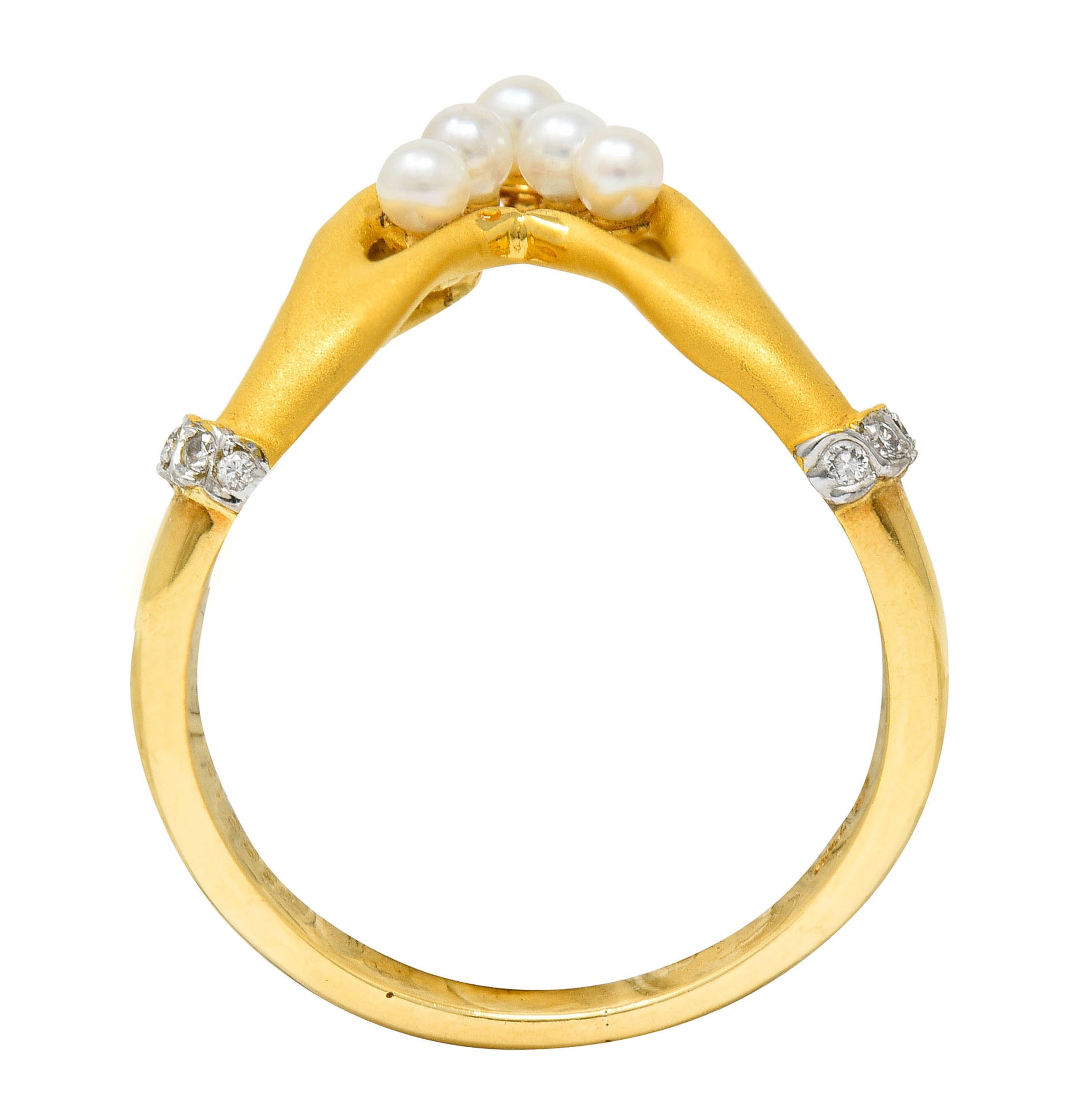 Carrera Y Carrera Pearl Diamond 18 Karat Gold Las Manos Hand Band RingRing - Wilson's Estate Jewelry