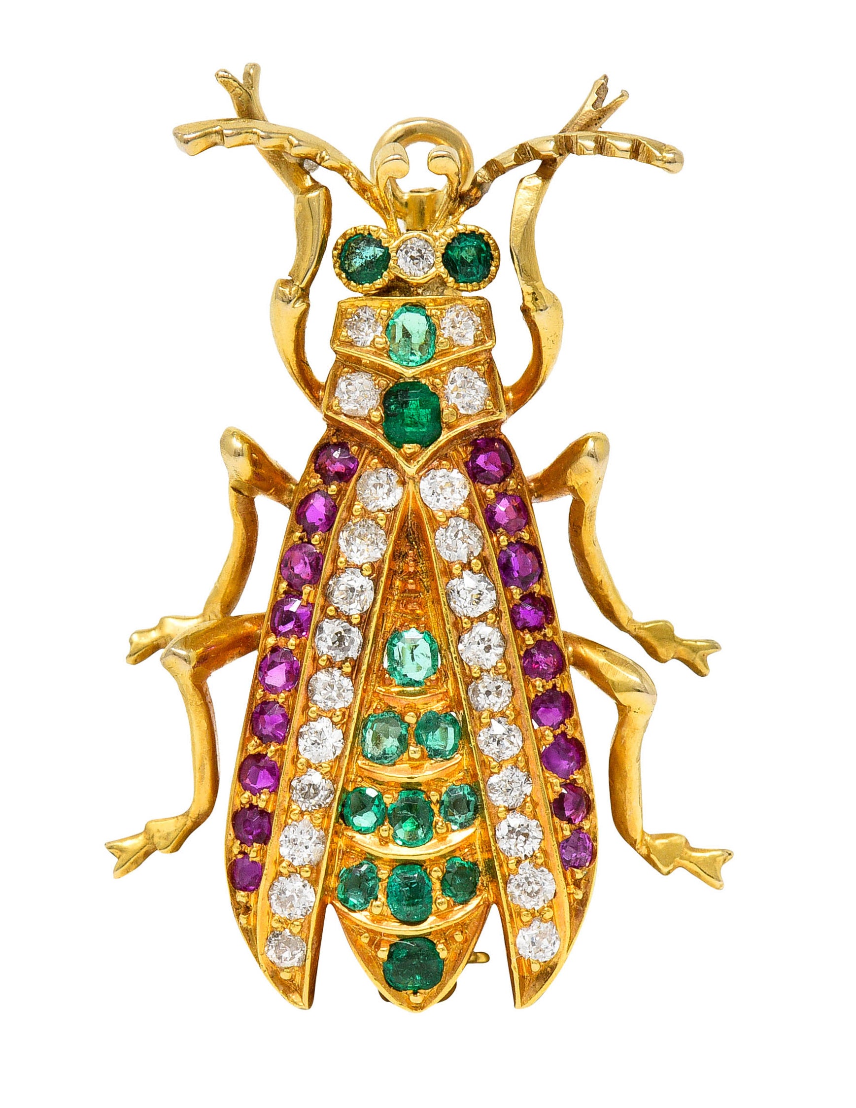 Victorian Emerald Ruby Diamond 18 Karat Gold Beetle Pendant BroochBrooch - Wilson's Estate Jewelry