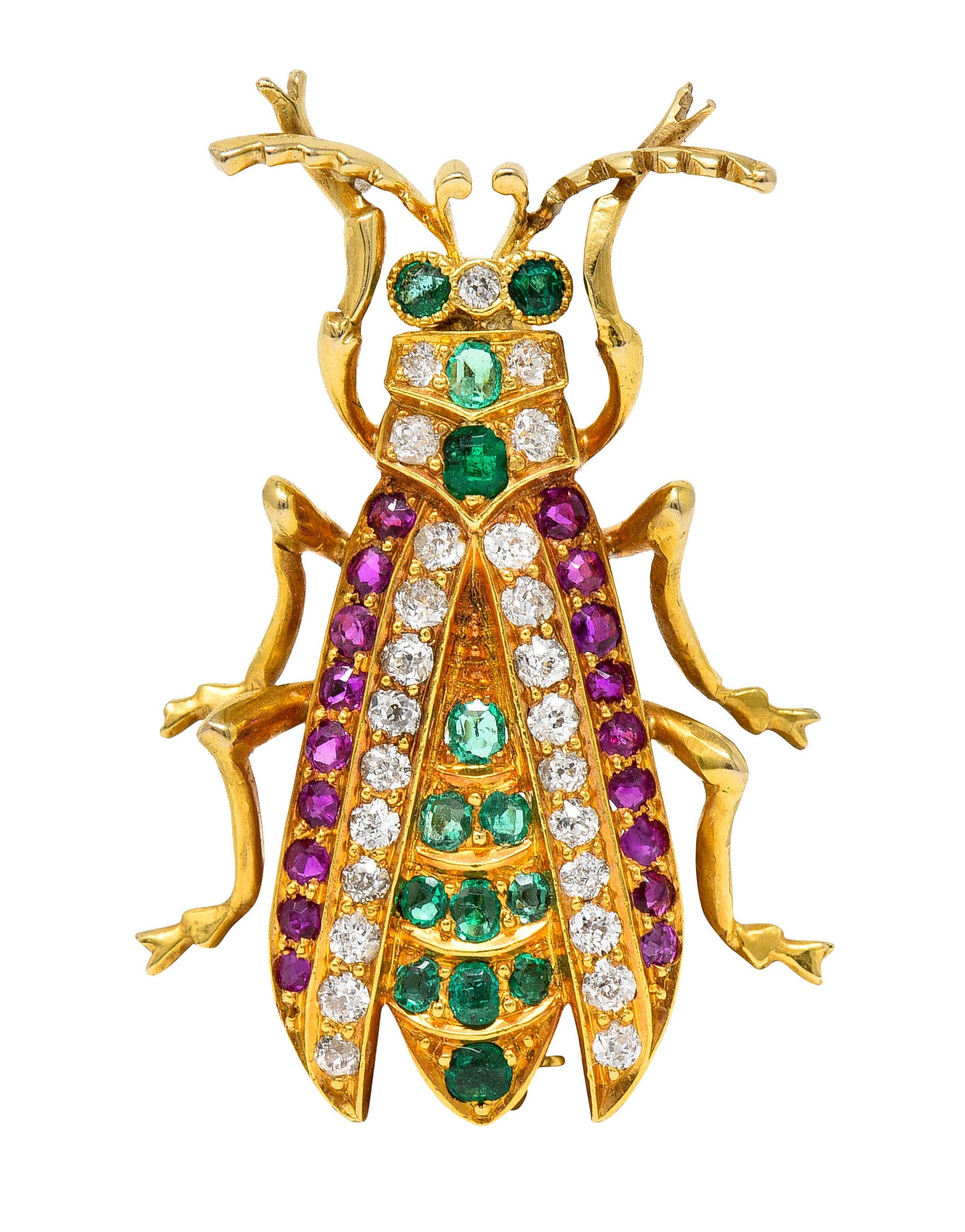 Victorian Emerald Ruby Diamond 18 Karat Gold Beetle Pendant BroochBrooch - Wilson's Estate Jewelry