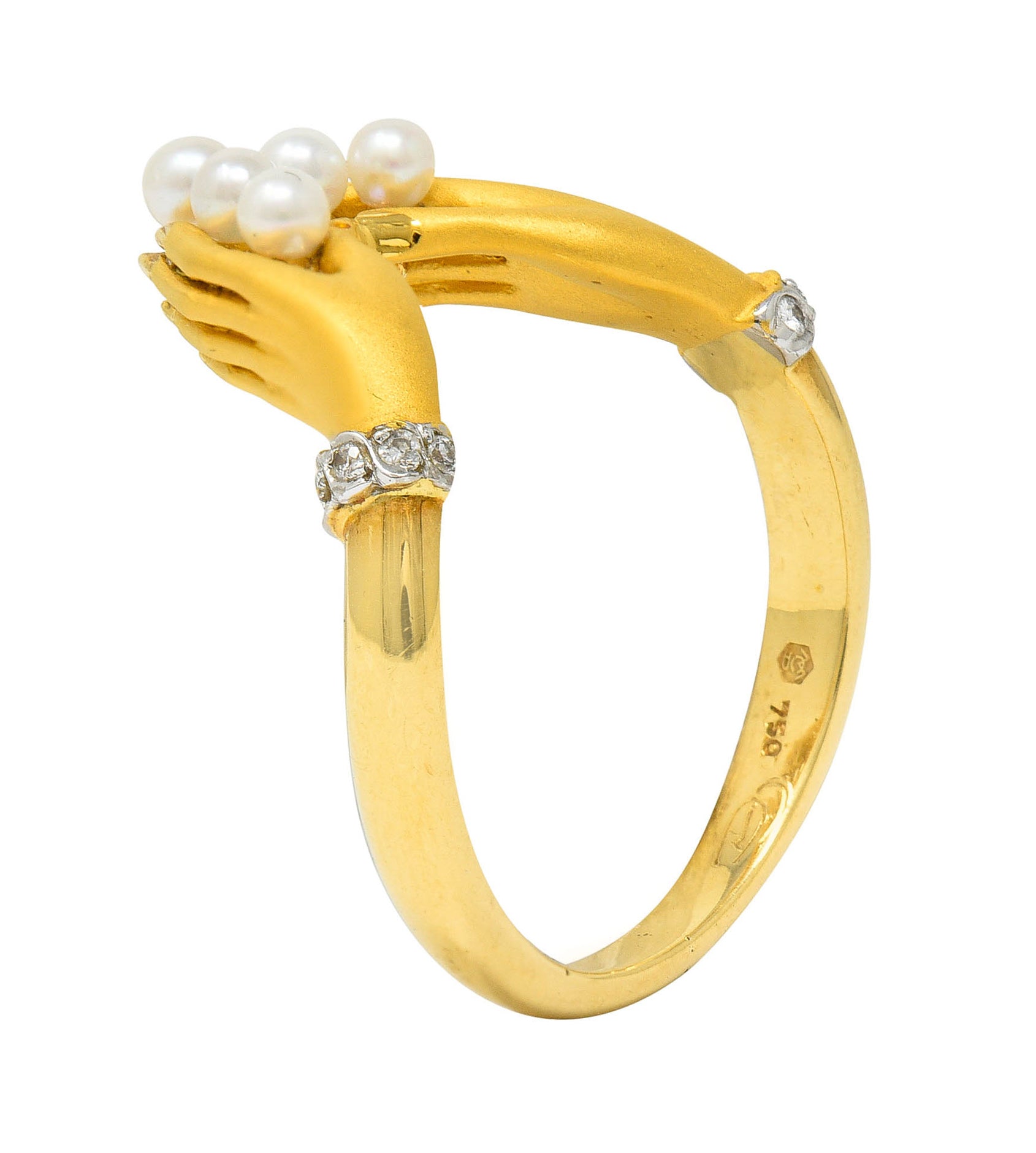 Carrera Y Carrera Pearl Diamond 18 Karat Gold Las Manos Hand Band RingRing - Wilson's Estate Jewelry