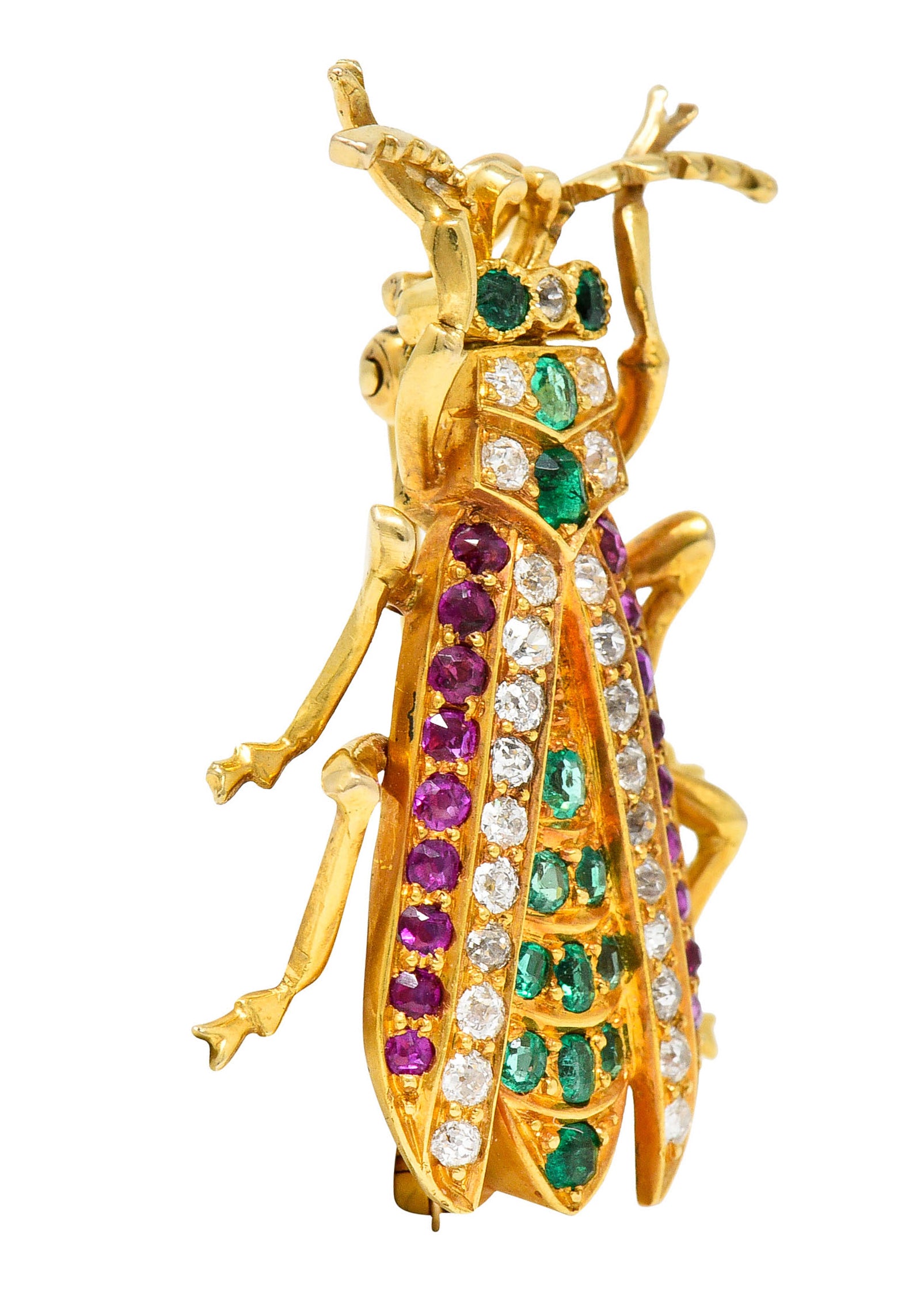 Victorian Emerald Ruby Diamond 18 Karat Gold Beetle Pendant BroochBrooch - Wilson's Estate Jewelry