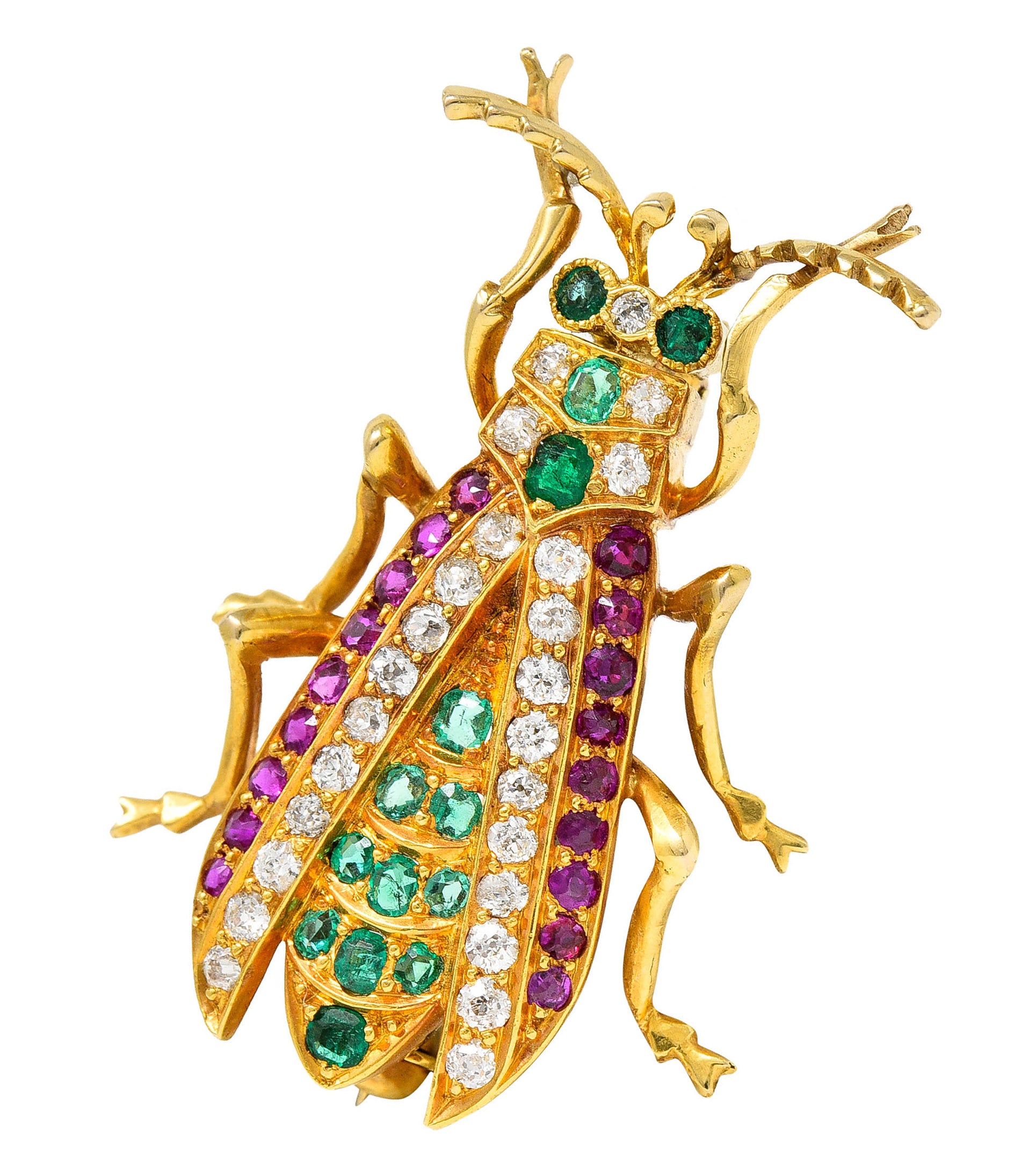 Victorian Emerald Ruby Diamond 18 Karat Gold Beetle Pendant BroochBrooch - Wilson's Estate Jewelry