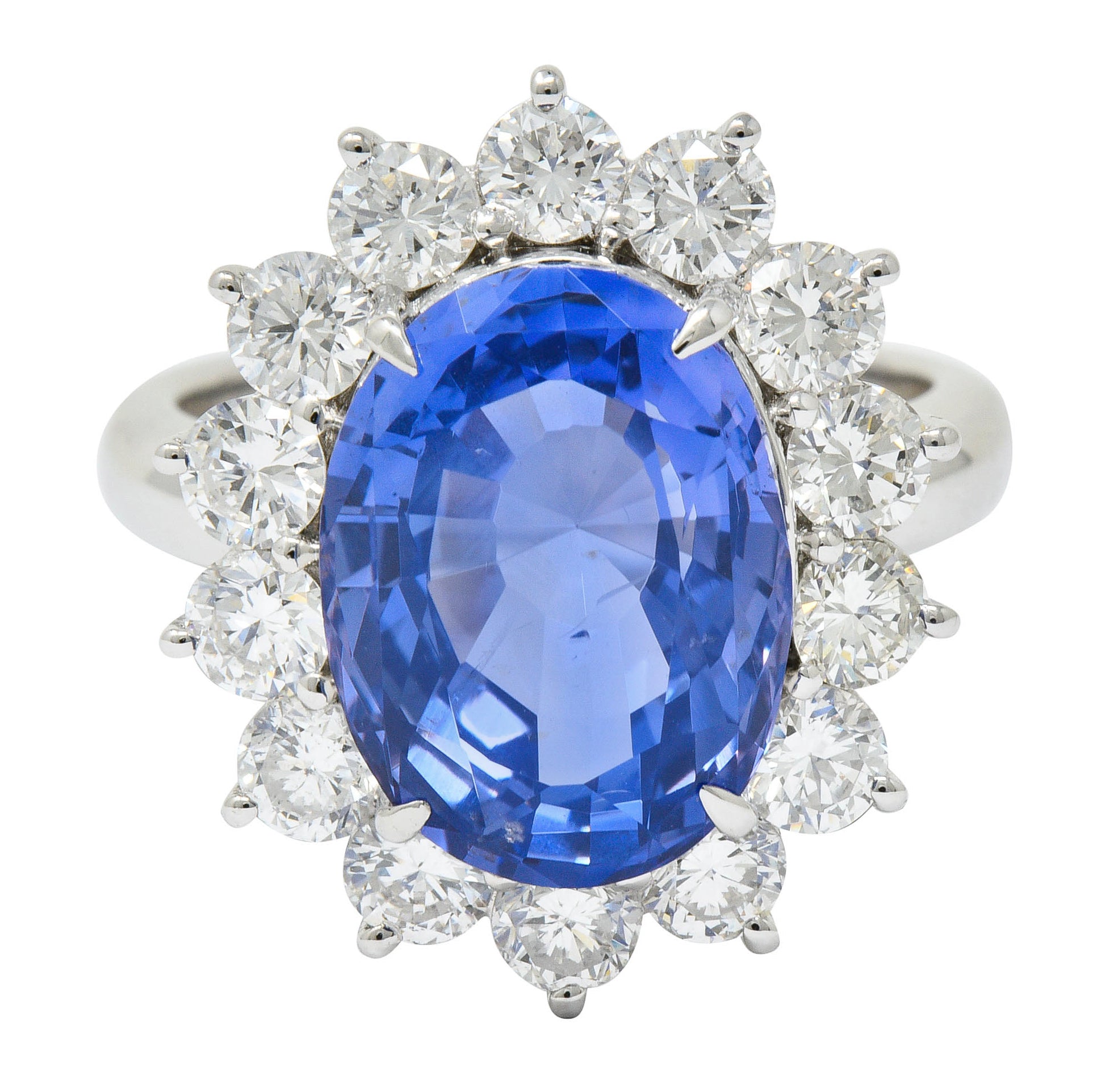 9.63 CTW No Heat Ceylon Sapphire Diamond Platinum Cluster Ring GIARing - Wilson's Estate Jewelry