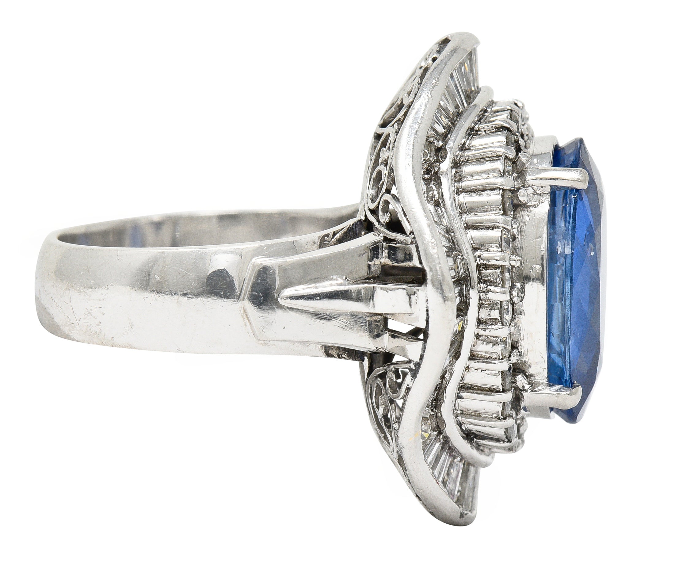 Contemporary 10.61 CTW Ceylon Sapphire Diamond Platinum Double Ballerina Halo Ring GIA Wilson's Estate Jewelry