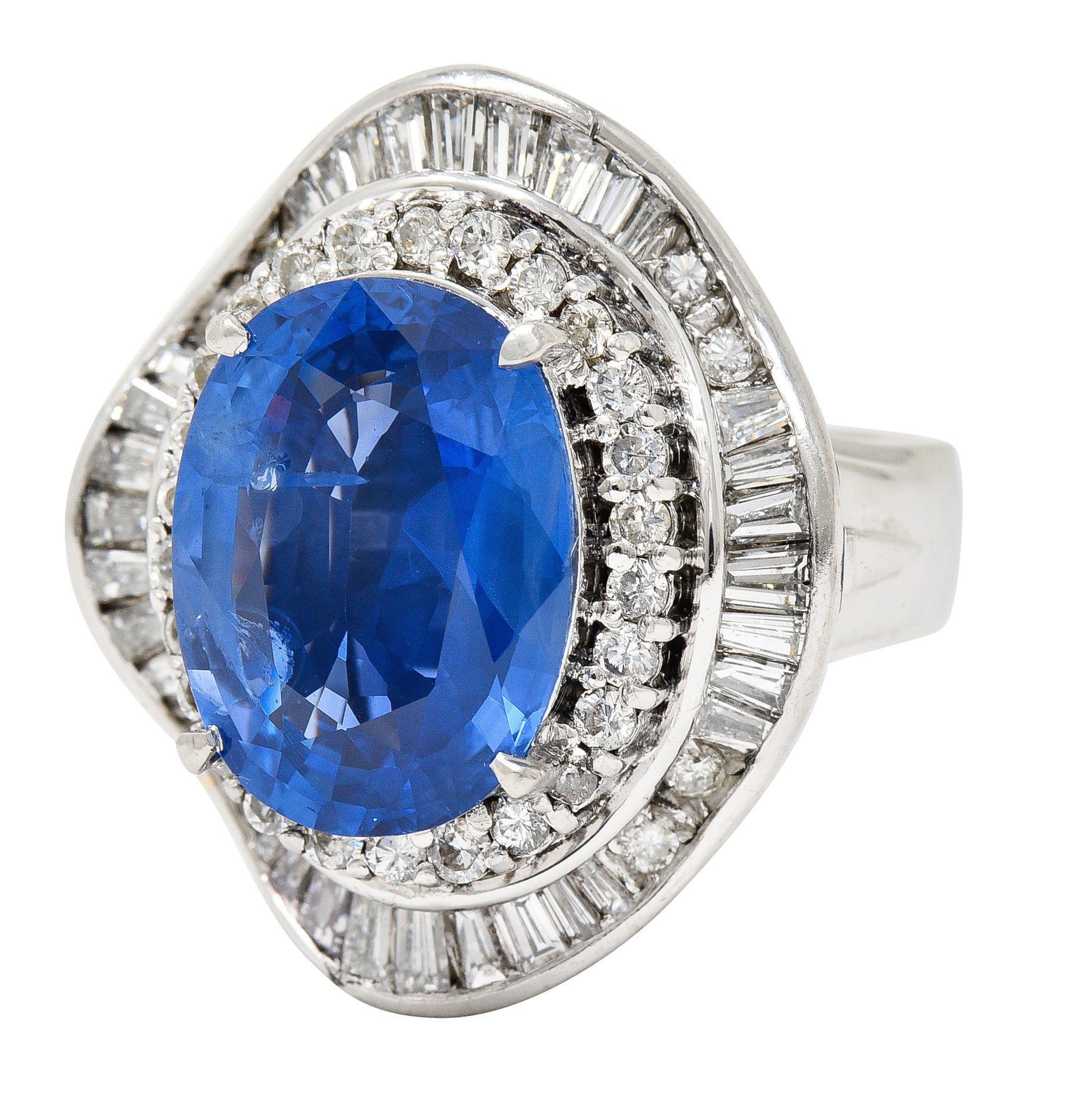 Contemporary 10.61 CTW Ceylon Sapphire Diamond Platinum Double Ballerina Halo Ring GIA Wilson's Estate Jewelry