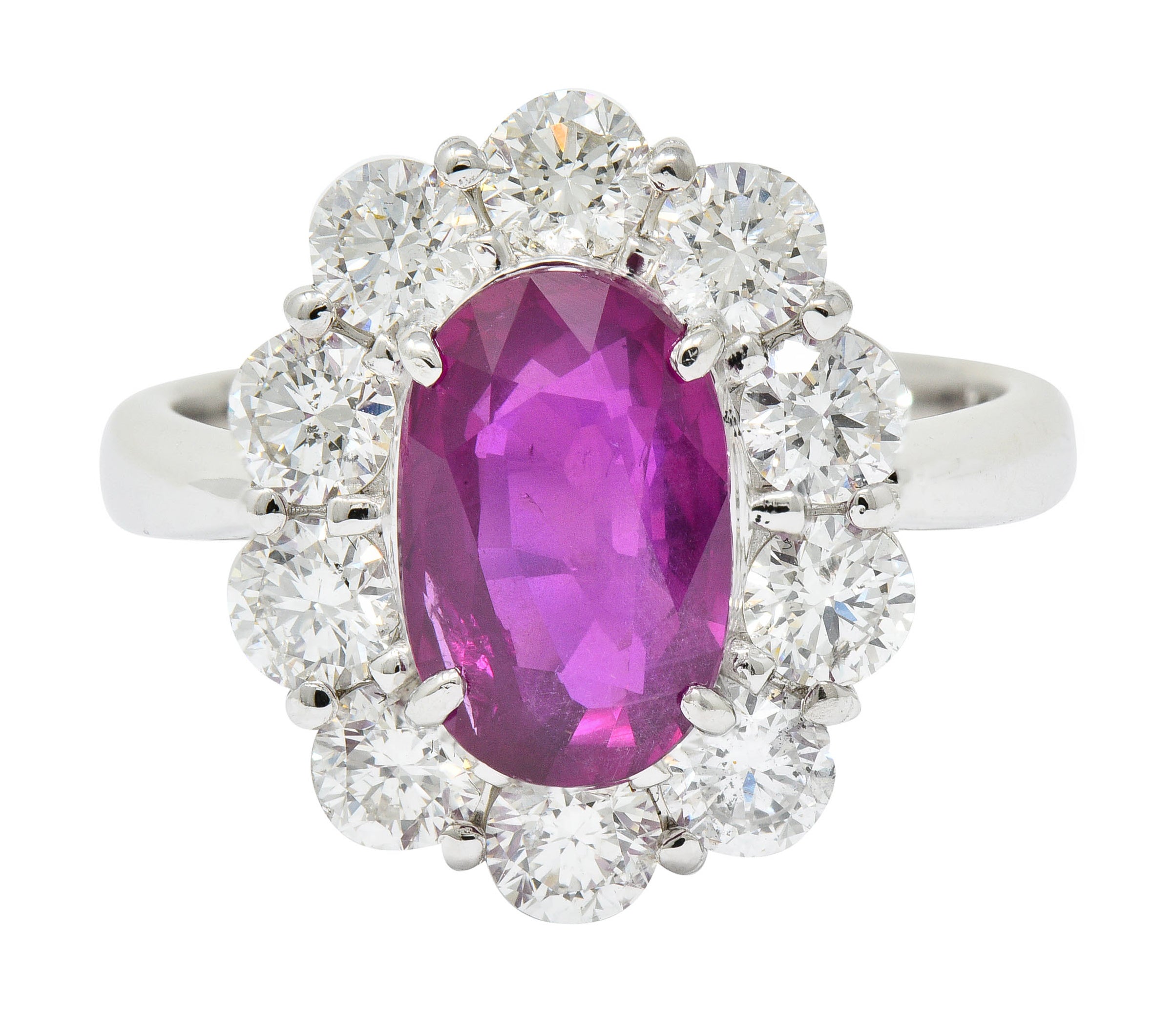 Contemporary 4.66 CTW No Heat Ruby Diamond Platinum Cluster Ring GIARing - Wilson's Estate Jewelry