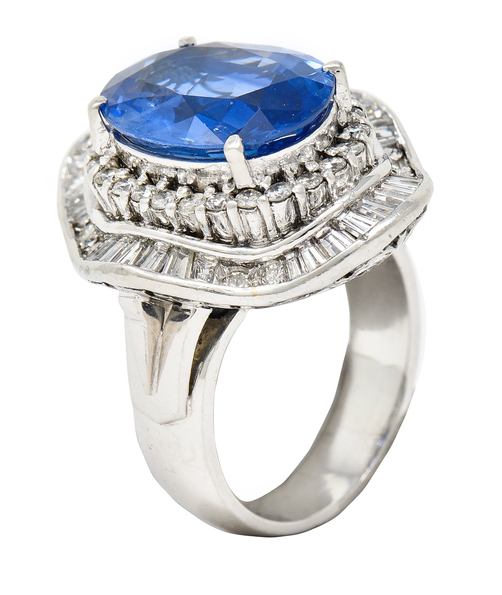 Contemporary 10.61 CTW Ceylon Sapphire Diamond Platinum Double Ballerina Halo Ring GIA Wilson's Estate Jewelry