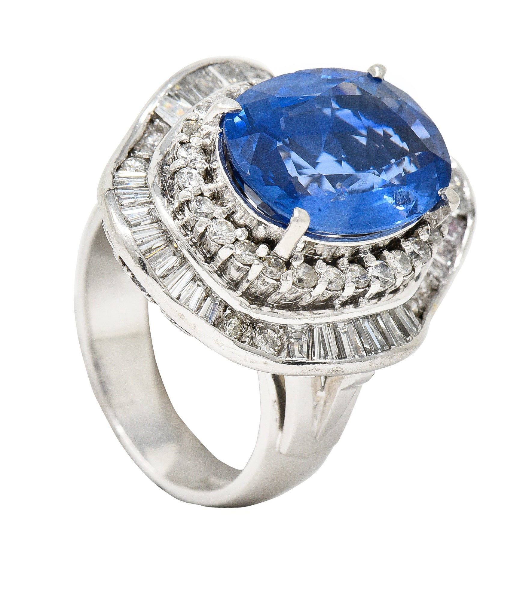 Contemporary 10.61 CTW Ceylon Sapphire Diamond Platinum Double Ballerina Halo Ring GIA Wilson's Estate Jewelry