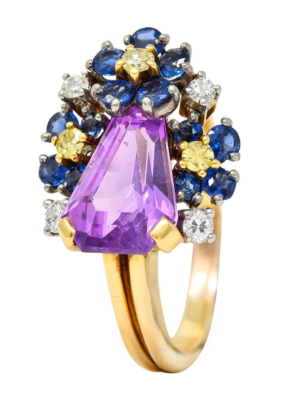 Oscar Heyman 4.24 CTW Lavender Sapphire Diamond Sapphire 18 Karat Gold Cluster RingRing - Wilson's Estate Jewelry