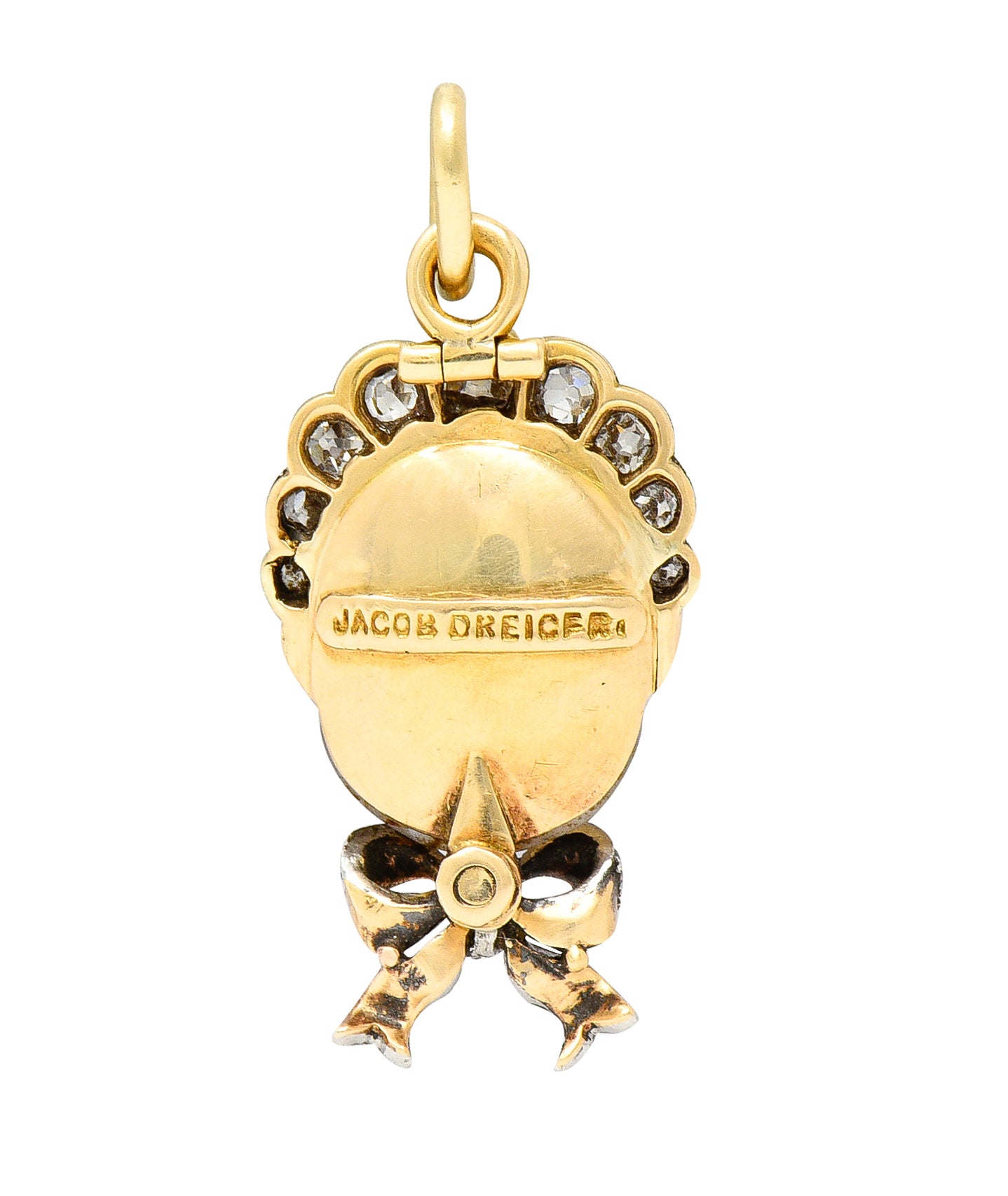 Dreicer & Co. Edwardian Diamond Carved Moonstone Platinum-Topped Baby Pendant Wilson's Estate Jewelry