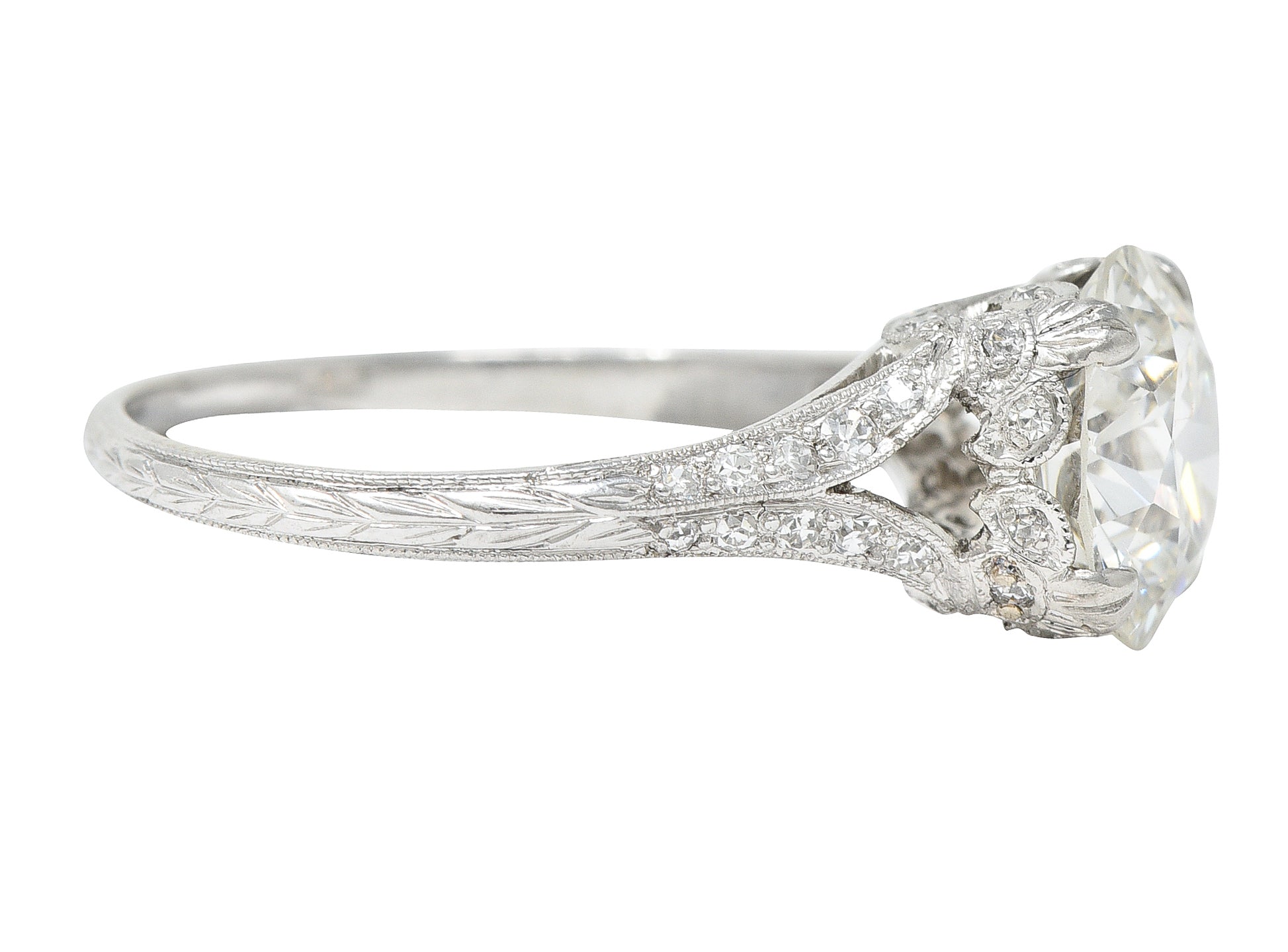 Art Deco 2.35 CTW Diamond Platinum Fleur-De-Lis Engagement Ring GIA Wilson's Estate Jewelry