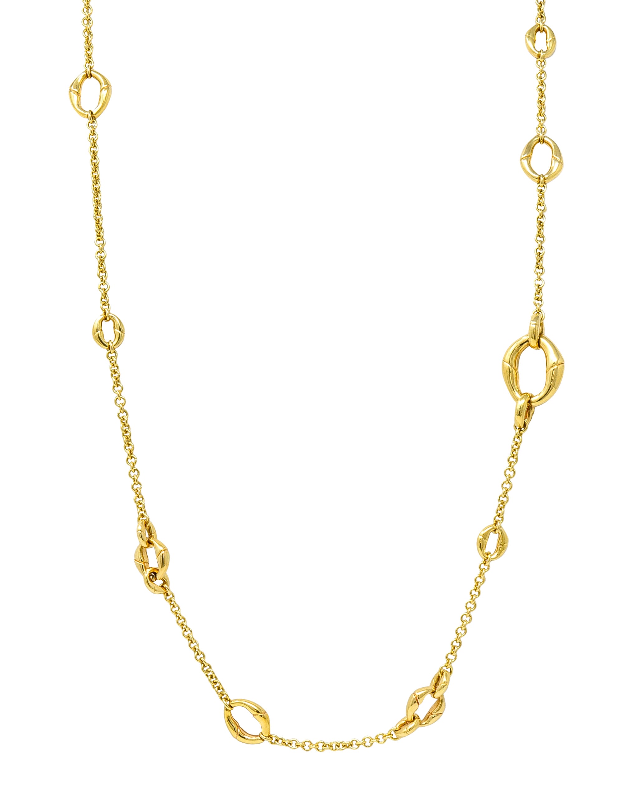 Gucci Contemporary 18 Karat Yellow Gold Bamboo Link Station Necklace Wilson's Estate Jewelry