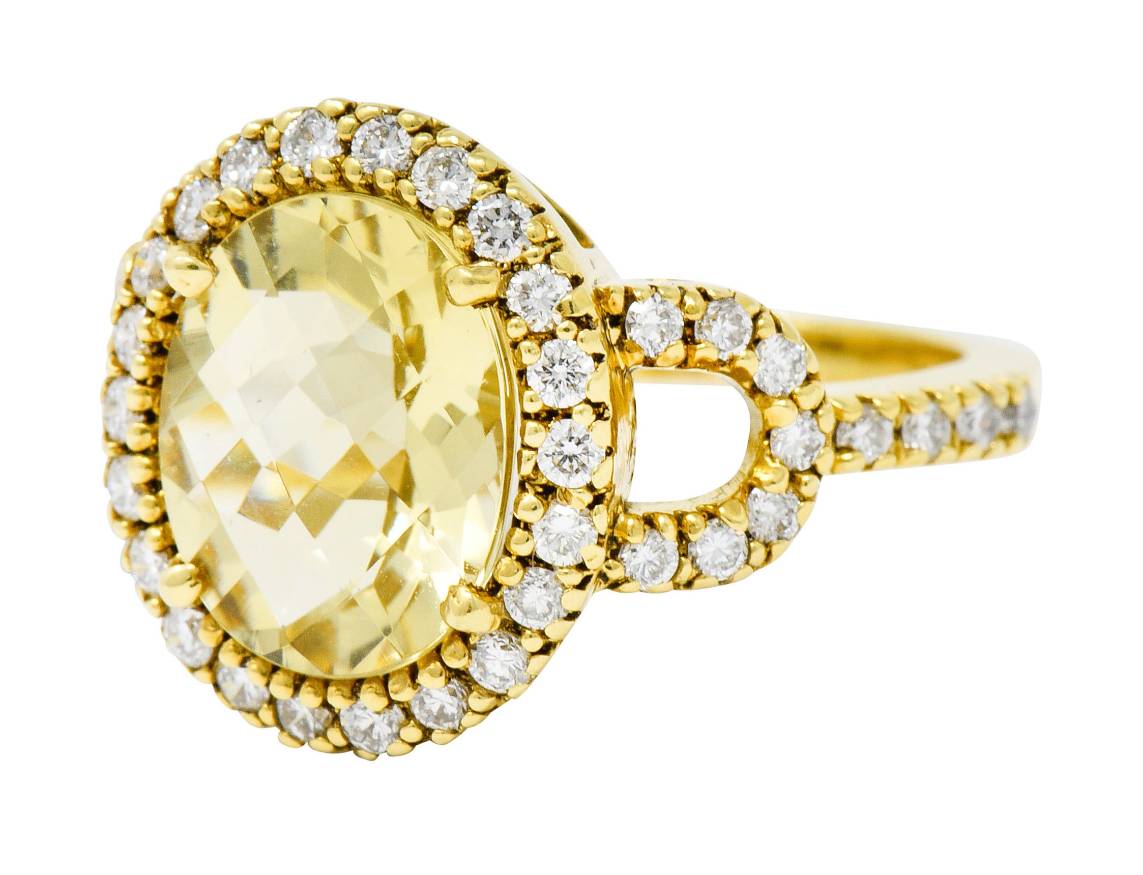 Green Beryl Diamond Halo 18 Karat Gold Statement RingRing - Wilson's Estate Jewelry