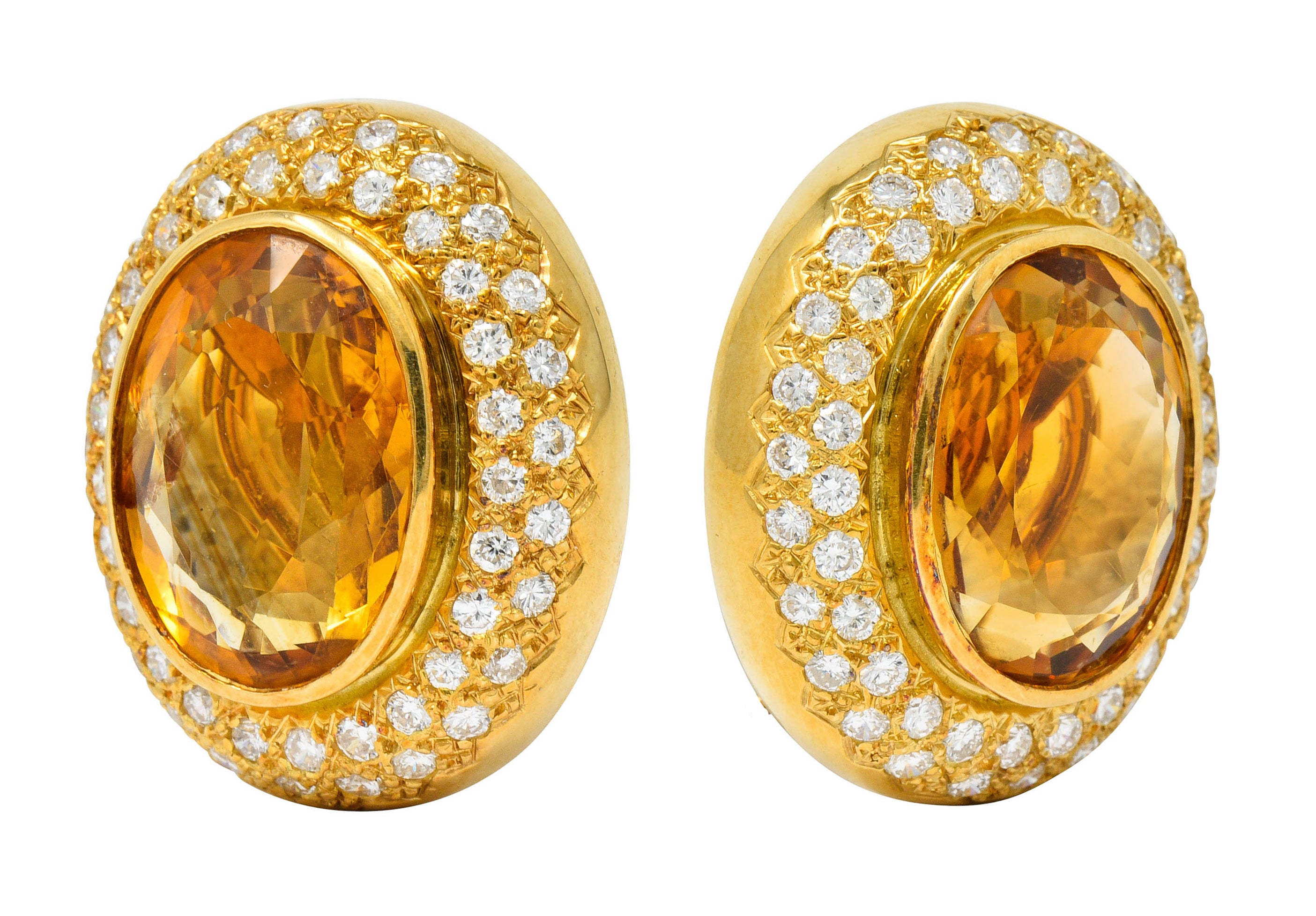 1960's Vintage Citrine 2.50 CTW Pave Diamond 18 Karat Gold Oval EarringsEarrings - Wilson's Estate Jewelry