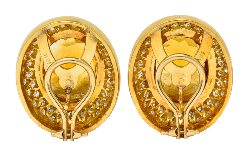 1960's Vintage Citrine 2.50 CTW Pave Diamond 18 Karat Gold Oval EarringsEarrings - Wilson's Estate Jewelry