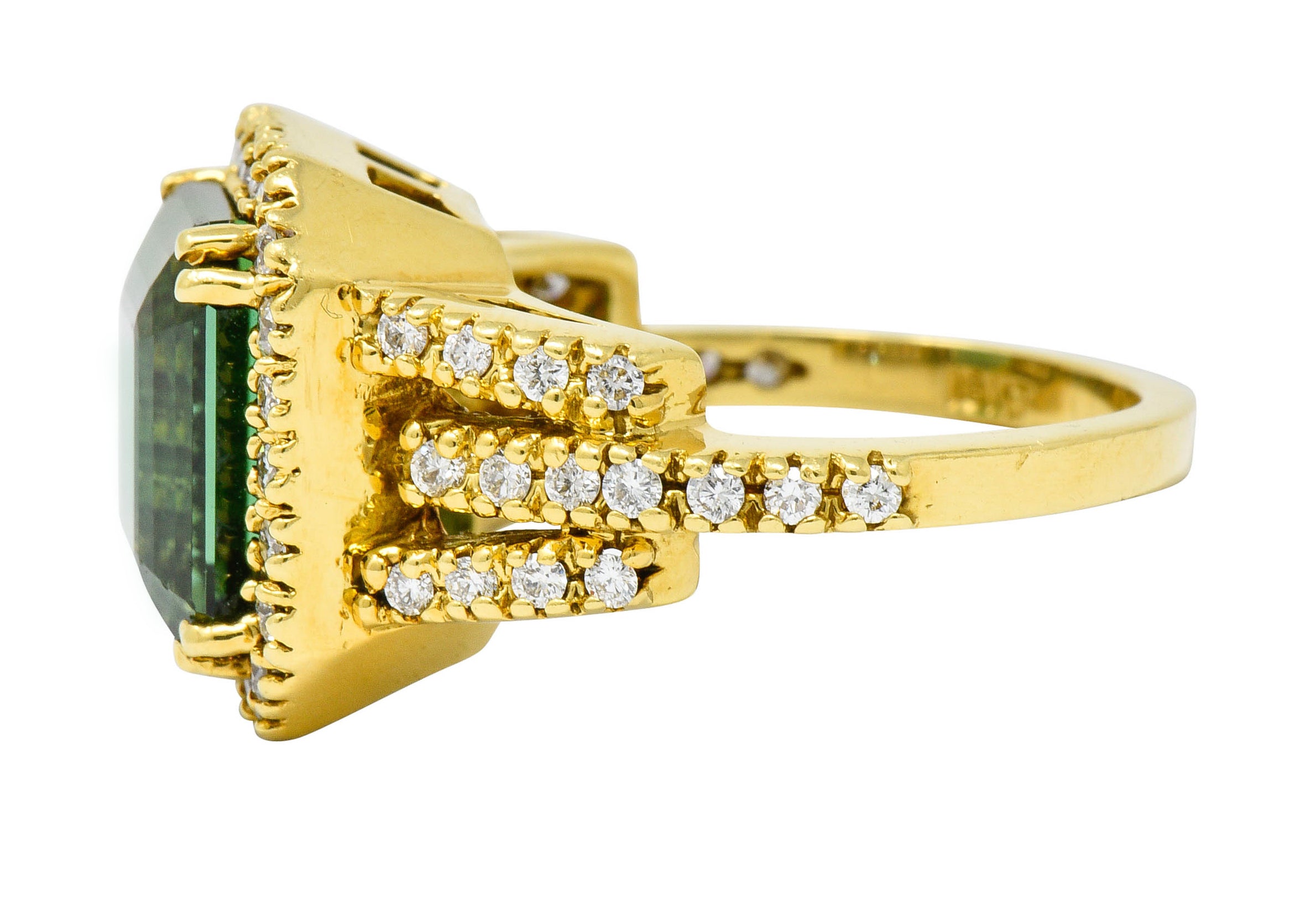 Green Tourmaline Diamond Halo 18 Karat Gold Cocktail RingRing - Wilson's Estate Jewelry