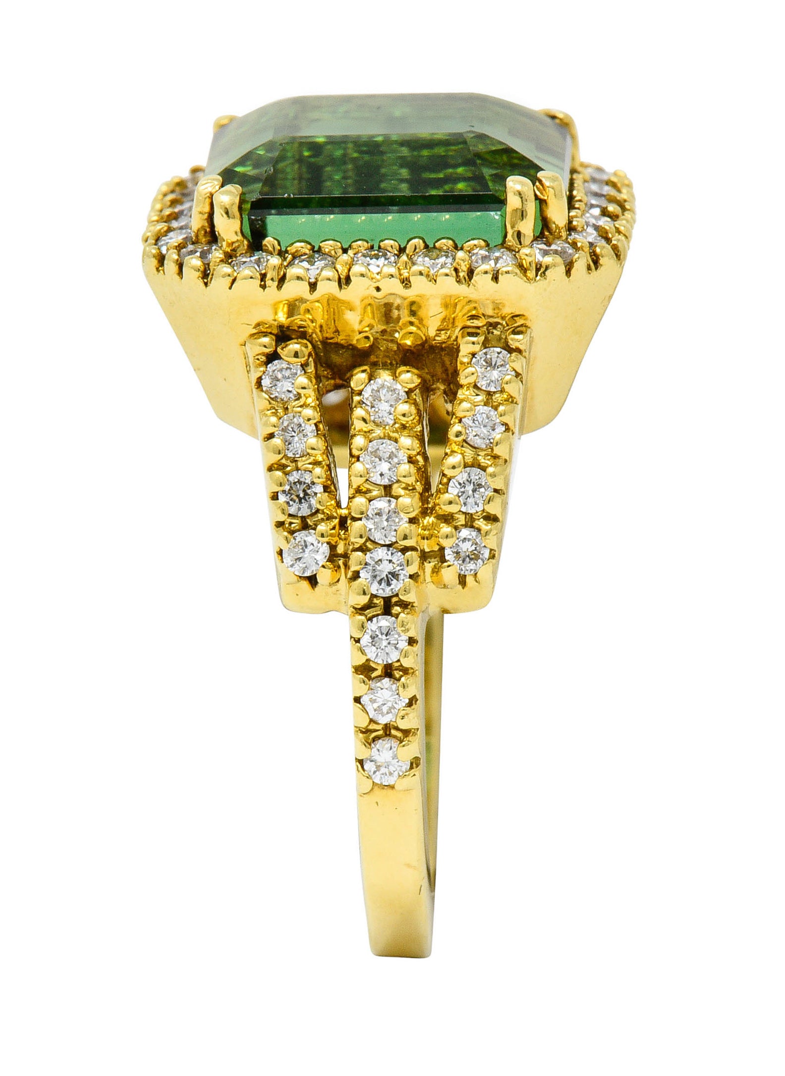 Green Tourmaline Diamond Halo 18 Karat Gold Cocktail RingRing - Wilson's Estate Jewelry