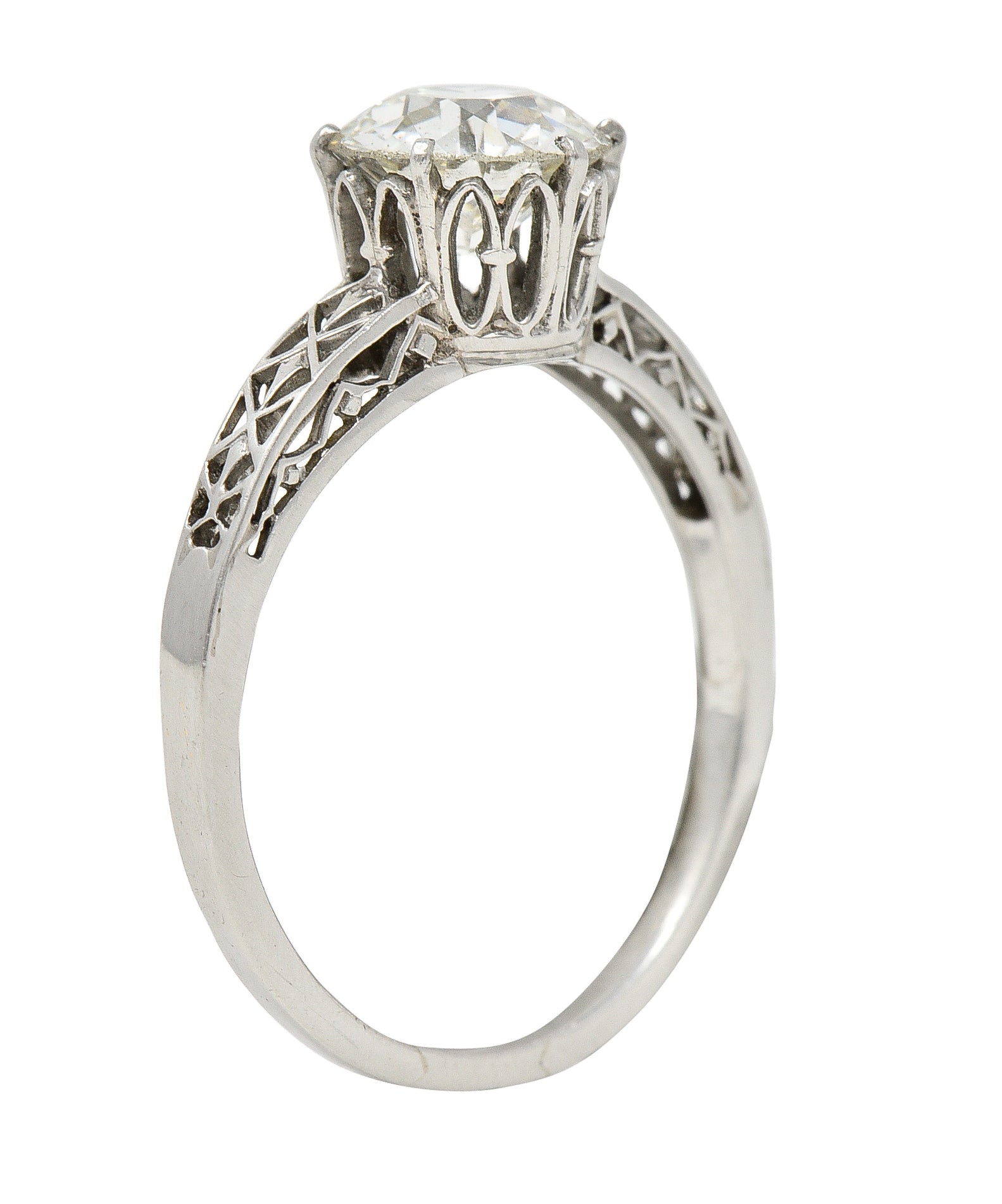 Art Deco 1.42 CTW Platinum Fleur-De-Lis Trellis Solitaire Engagement Ring Wilson's Estate Jewelry