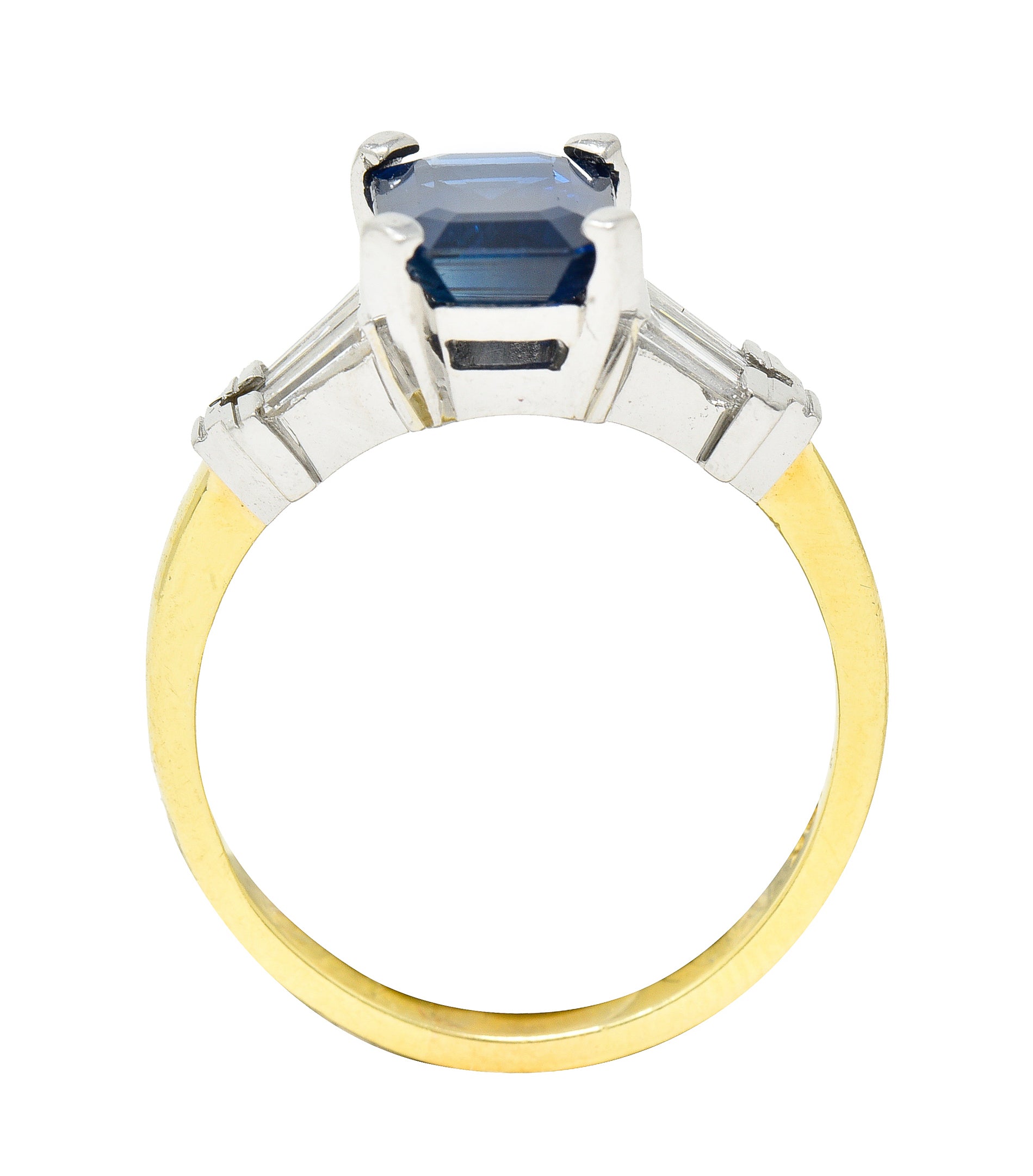 1950's Mid-Century 3.45 CTW Sapphire Diamond Platinum 18 Karat Yellow Gold Ring Wilson's Estate Jewelry