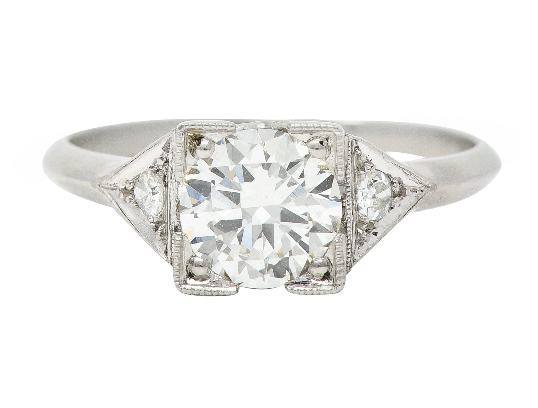 Art Deco 1.03 CTW Old European Cut Diamond Platinum Square Form Knife Edge Engagement Ring Wilson's Estate Jewelry