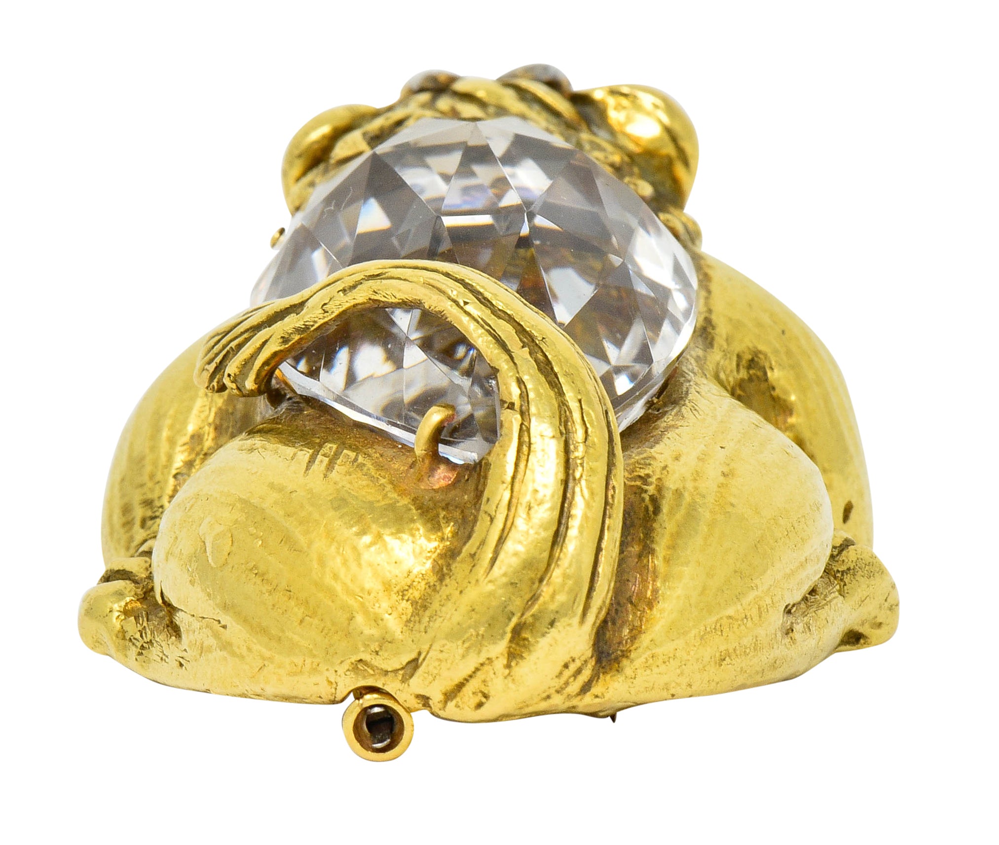 Substantial David Webb Diamond Rock Crystal 18 Karat Gold Lion Pendant Brooch - Wilson's Estate Jewelry