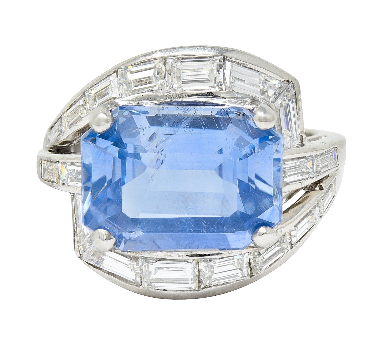 Mid-Century 8.80 CTW Sapphire Diamond Platinum Cocktail Ring Wilson's Estate Jewelry