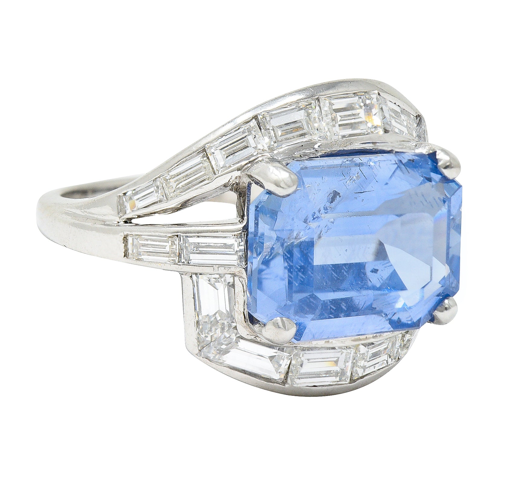 Mid-Century 8.80 CTW Sapphire Diamond Platinum Cocktail Ring Wilson's Estate Jewelry