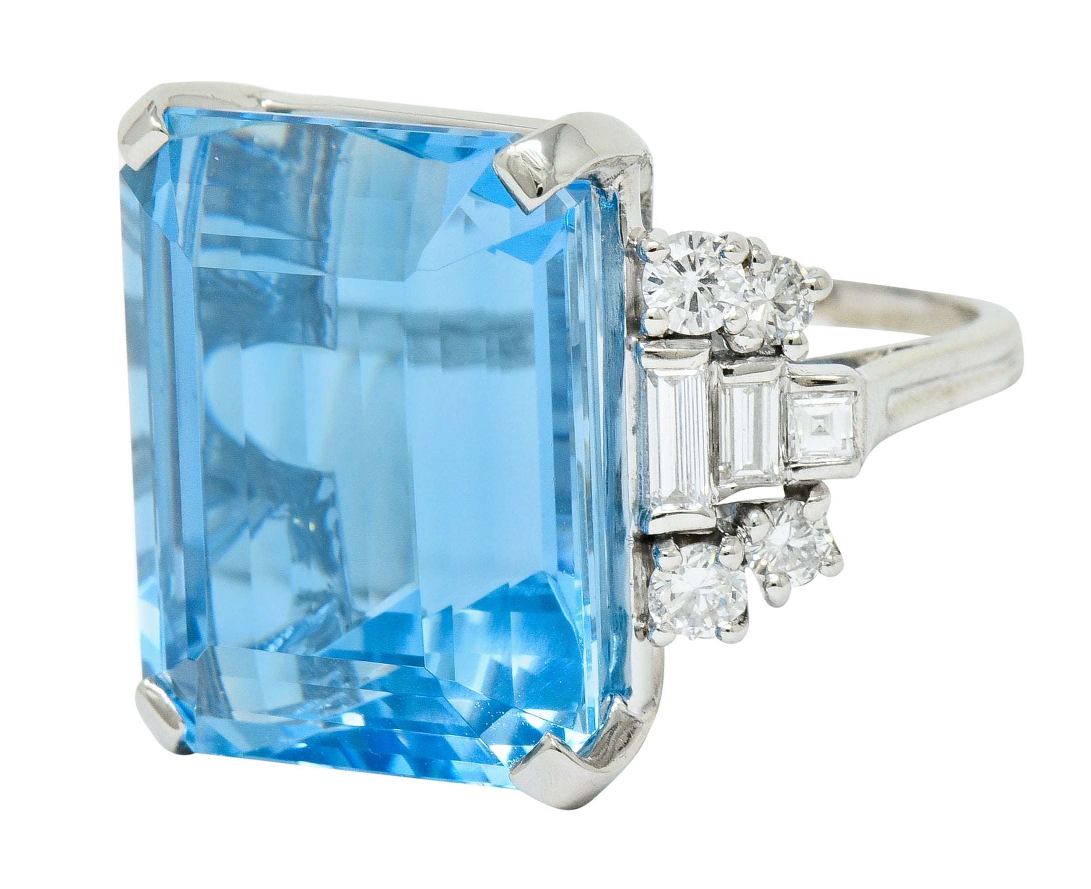 Tiffany & Co. Retro 29.30 CTW Aquamarine Diamond Platinum Statement Ring - Wilson's Estate Jewelry