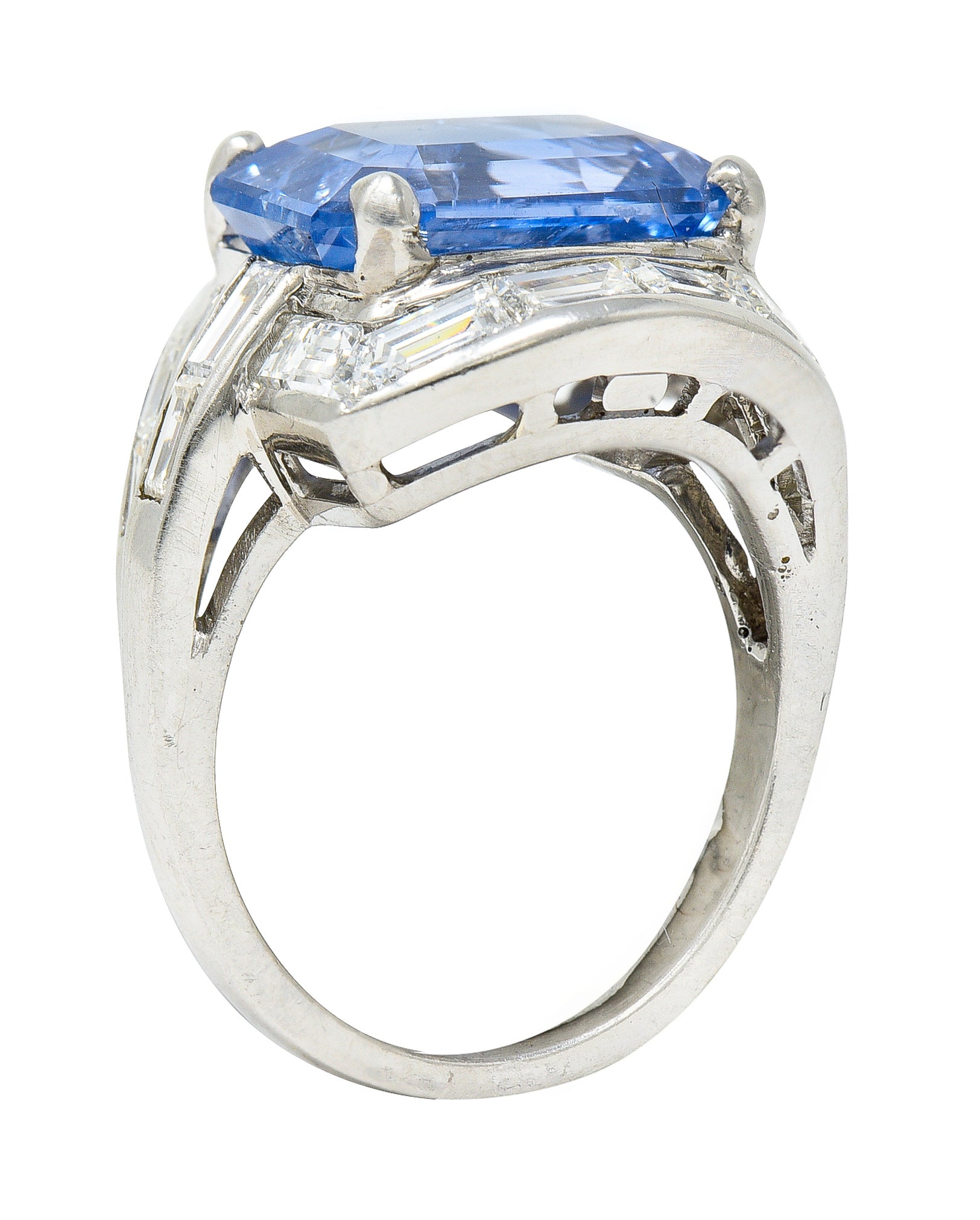 Mid-Century 8.80 CTW Sapphire Diamond Platinum Cocktail Ring Wilson's Estate Jewelry