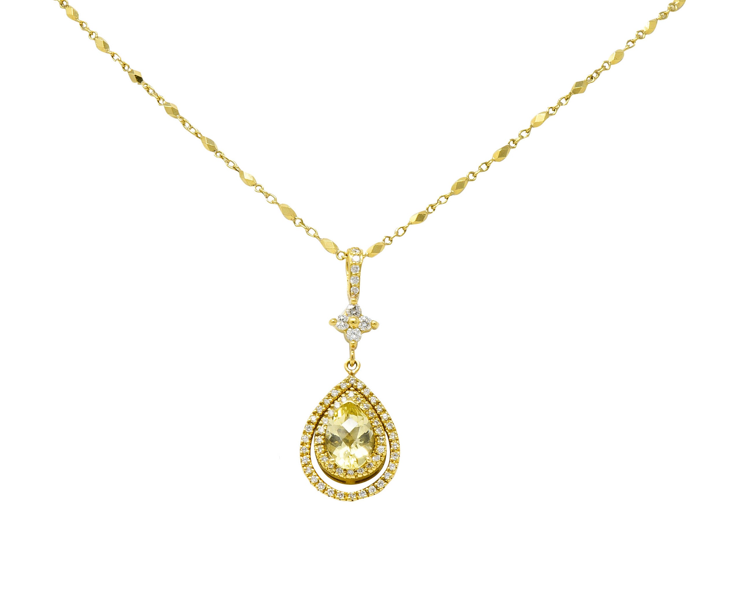 Lovely Green Beryl Diamond 18 Karat Gold Drop Pendant NecklaceNecklace - Wilson's Estate Jewelry