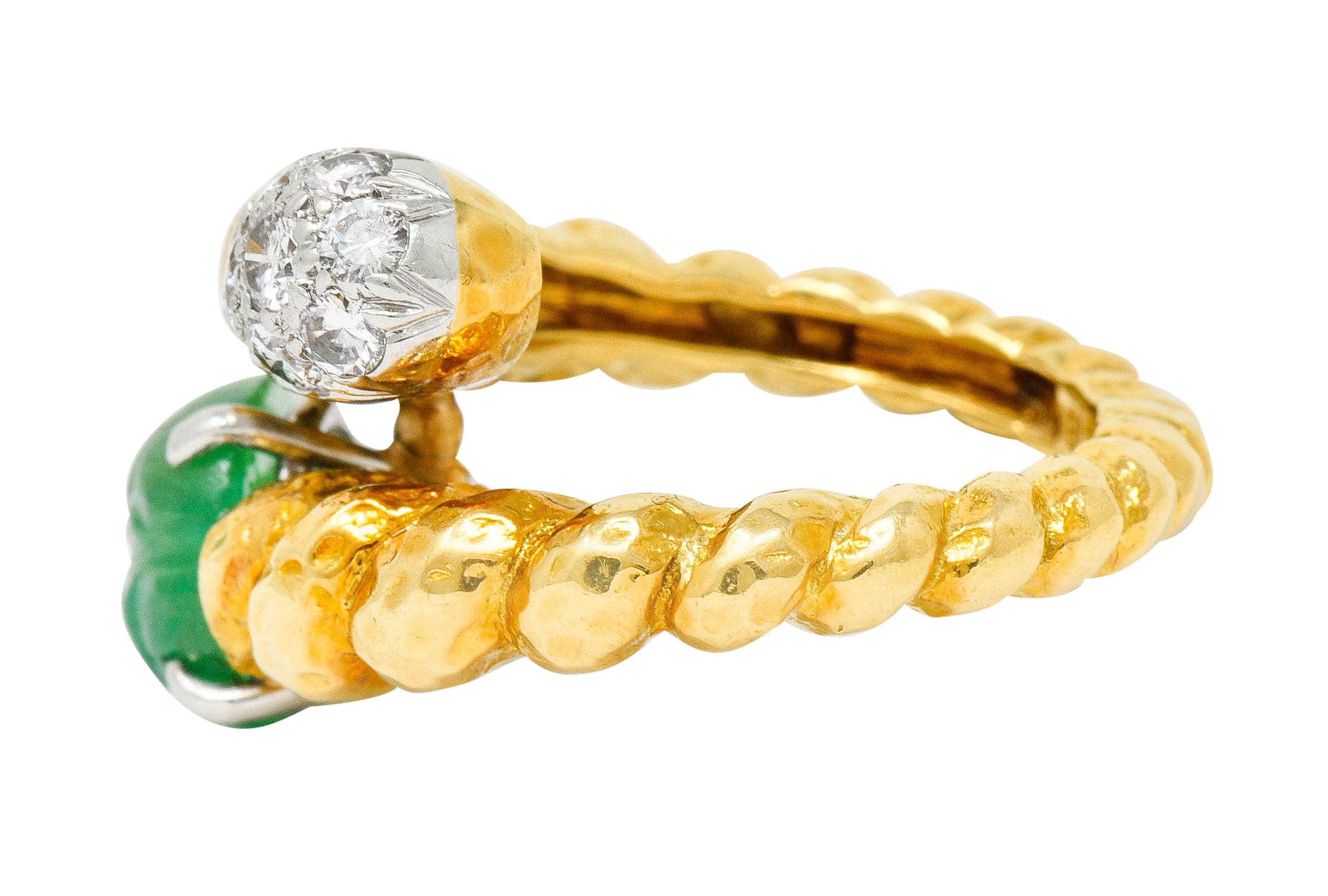 David Webb Carved Emerald Pave Diamond 18 Karat Gold Bypass Ring - Wilson's Estate Jewelry