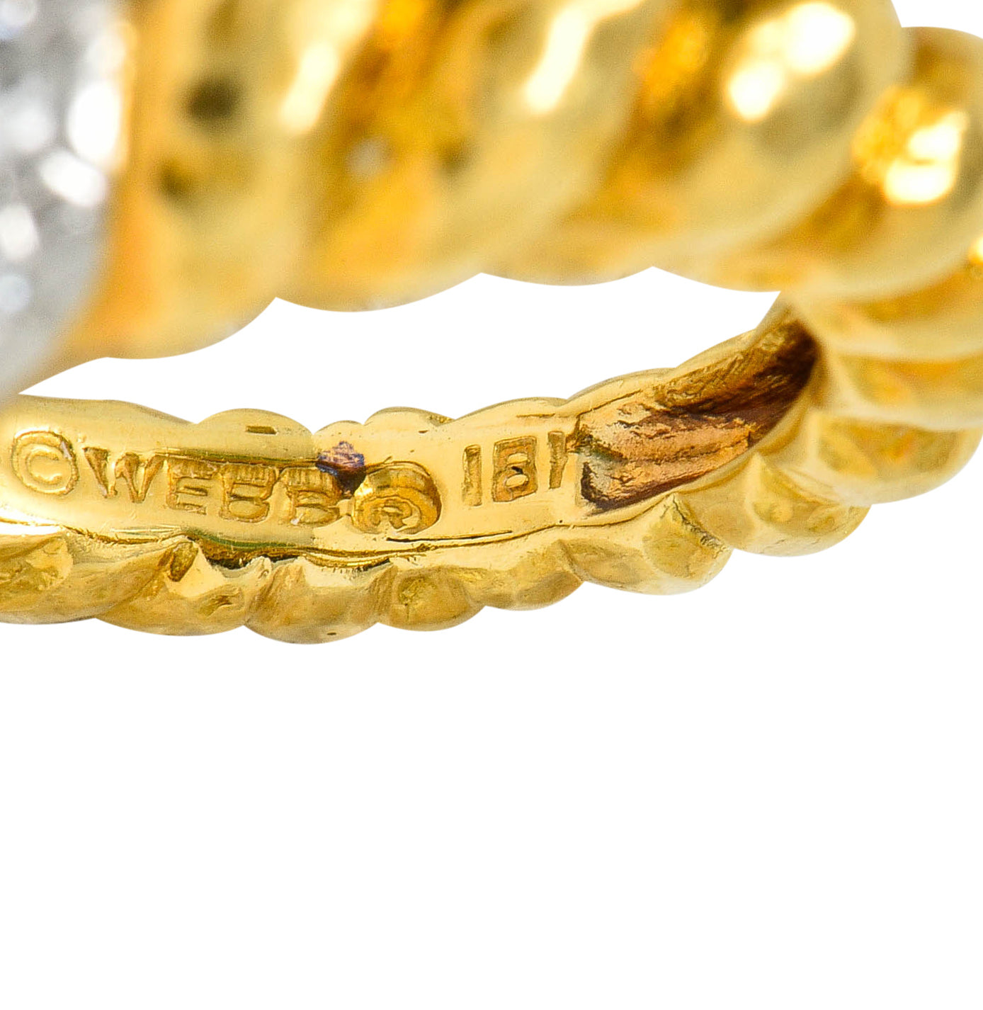 David Webb Carved Emerald Pave Diamond 18 Karat Gold Bypass Ring - Wilson's Estate Jewelry