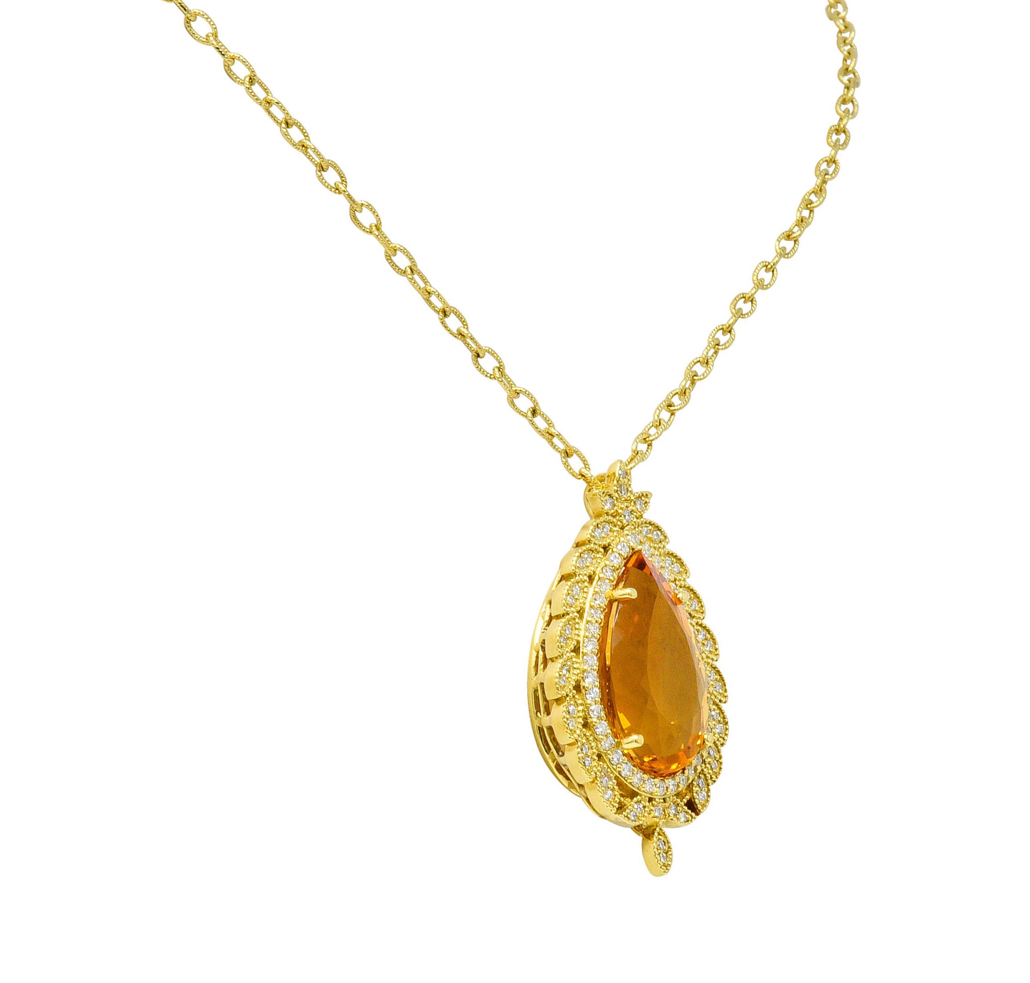 Citrine 1.05 CTW Diamond 18 Karat Gold Foliate Cluster Pendant NecklaceNecklace - Wilson's Estate Jewelry