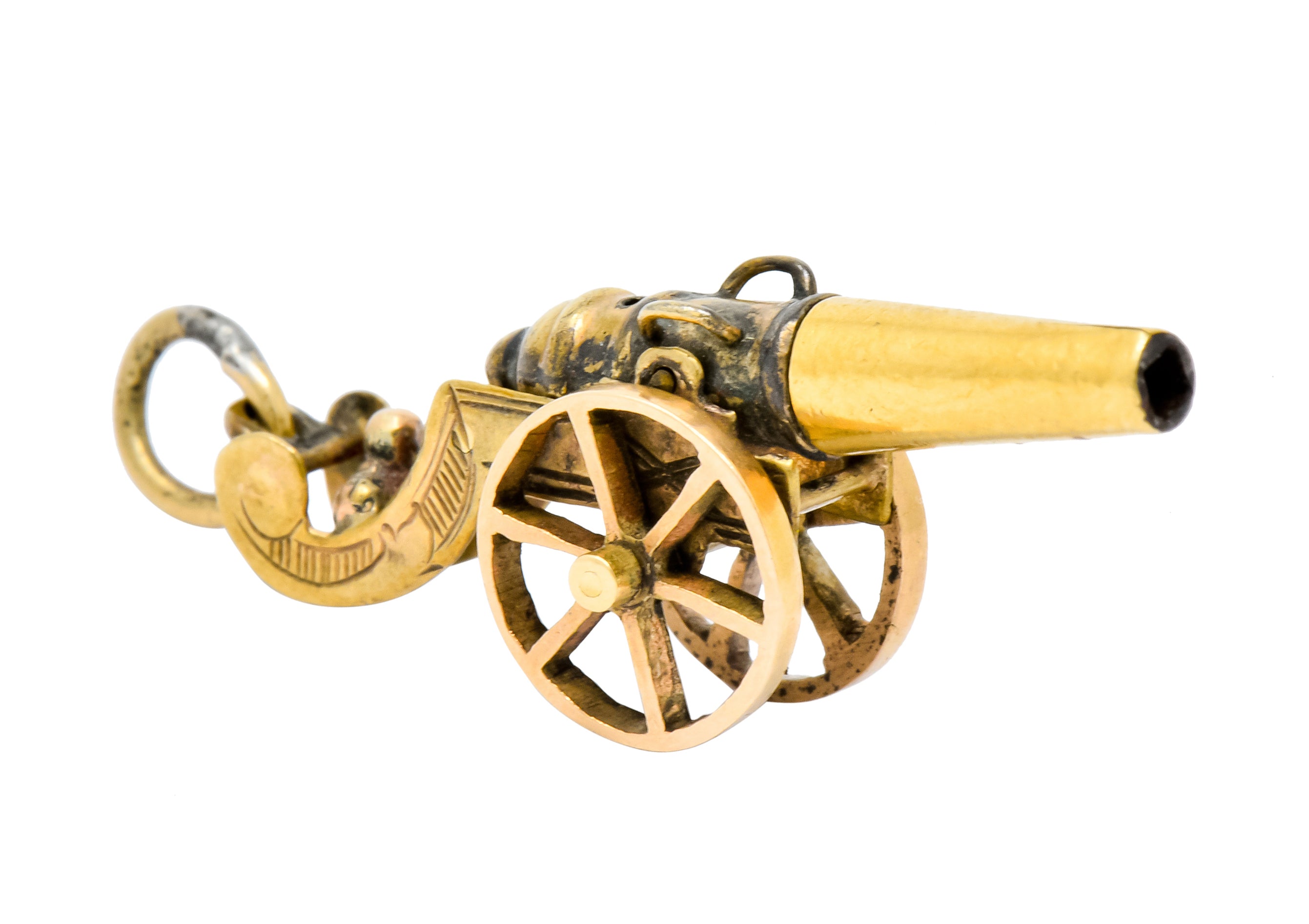 Victorian Articulated 14 Karat Gold Civil War Cannon Charm - Wilson's Estate Jewelry