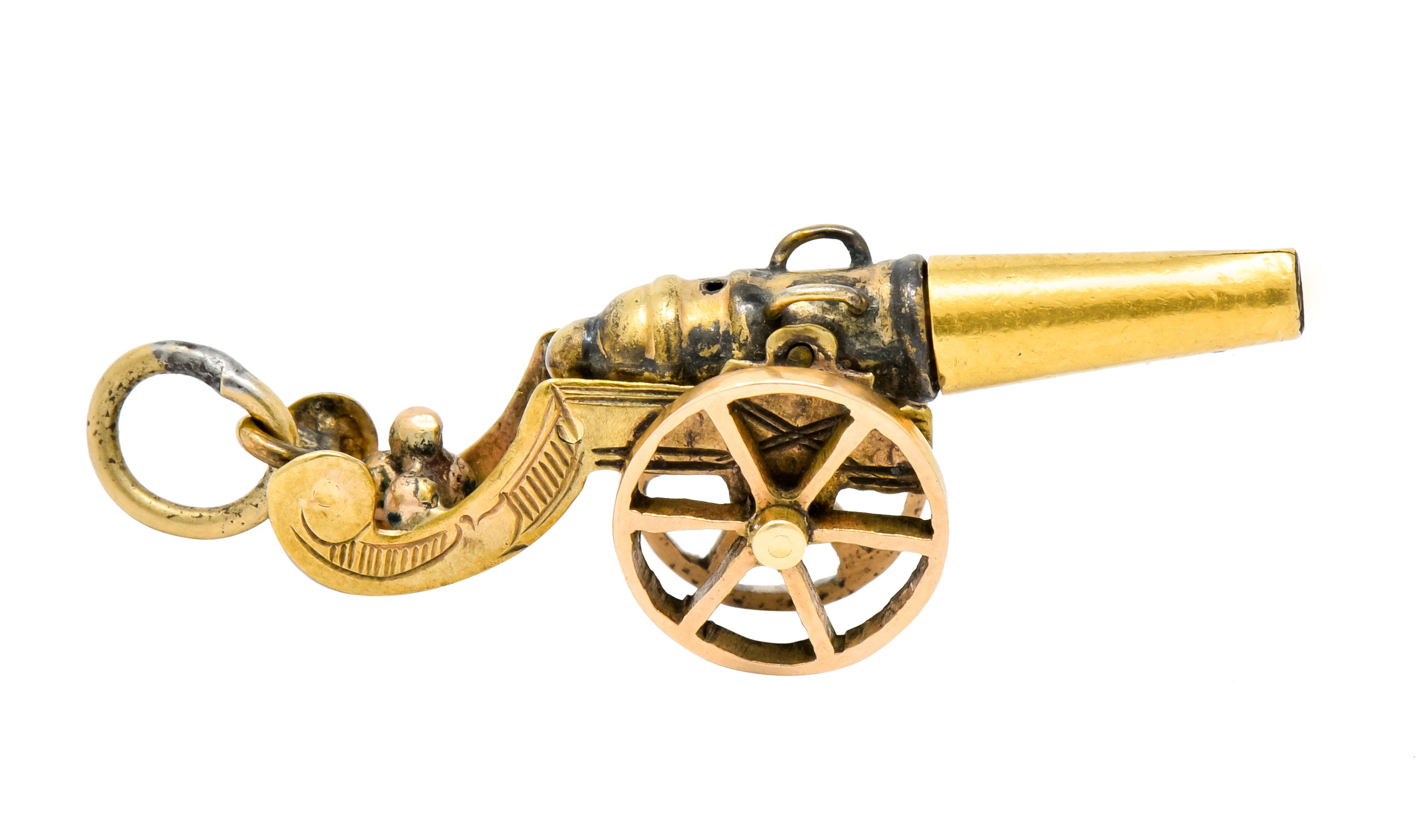 Victorian Articulated 14 Karat Gold Civil War Cannon Charm - Wilson's Estate Jewelry