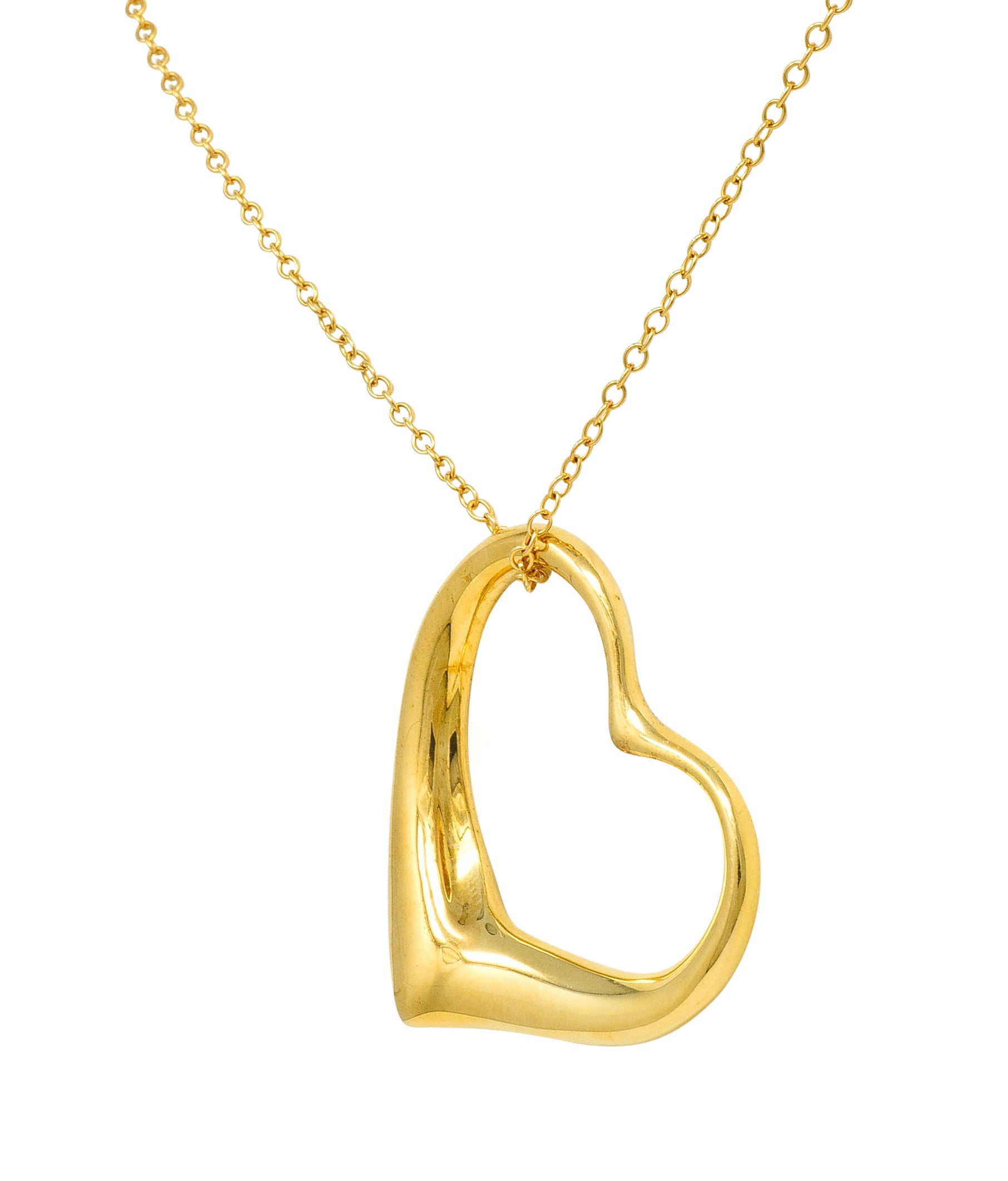 Large Elsa Peretti Tiffany & Co. 18 Karat Gold Open Heart Pendant 30 Inch Necklace - Wilson's Estate Jewelry