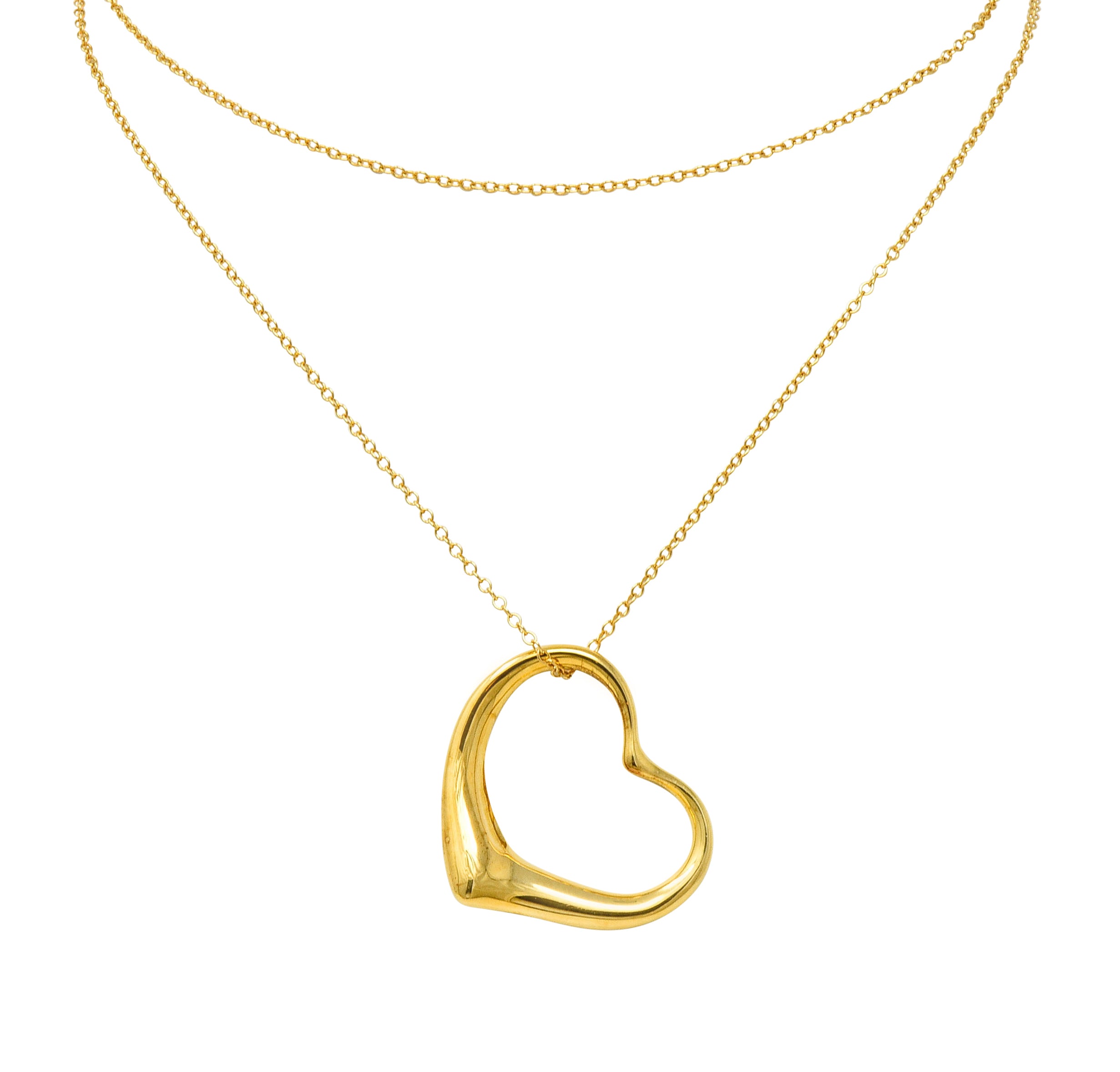 Large Elsa Peretti Tiffany & Co. 18 Karat Gold Open Heart Pendant 30 Inch Necklace - Wilson's Estate Jewelry