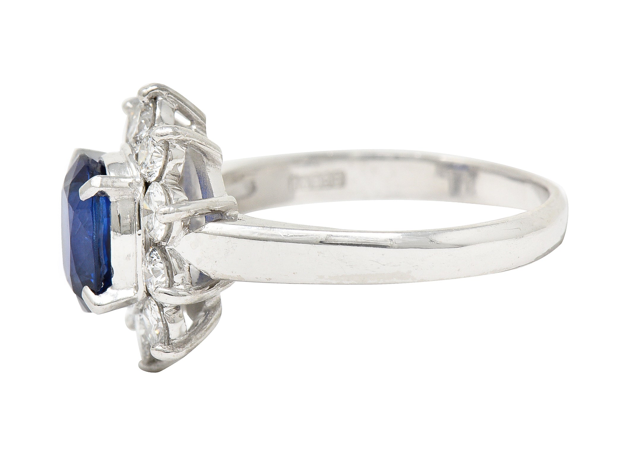 Contemporary 2.13 CTW Cushion Cut Sapphire Diamond Platinum Halo Ring Wilson's Estate Jewelry