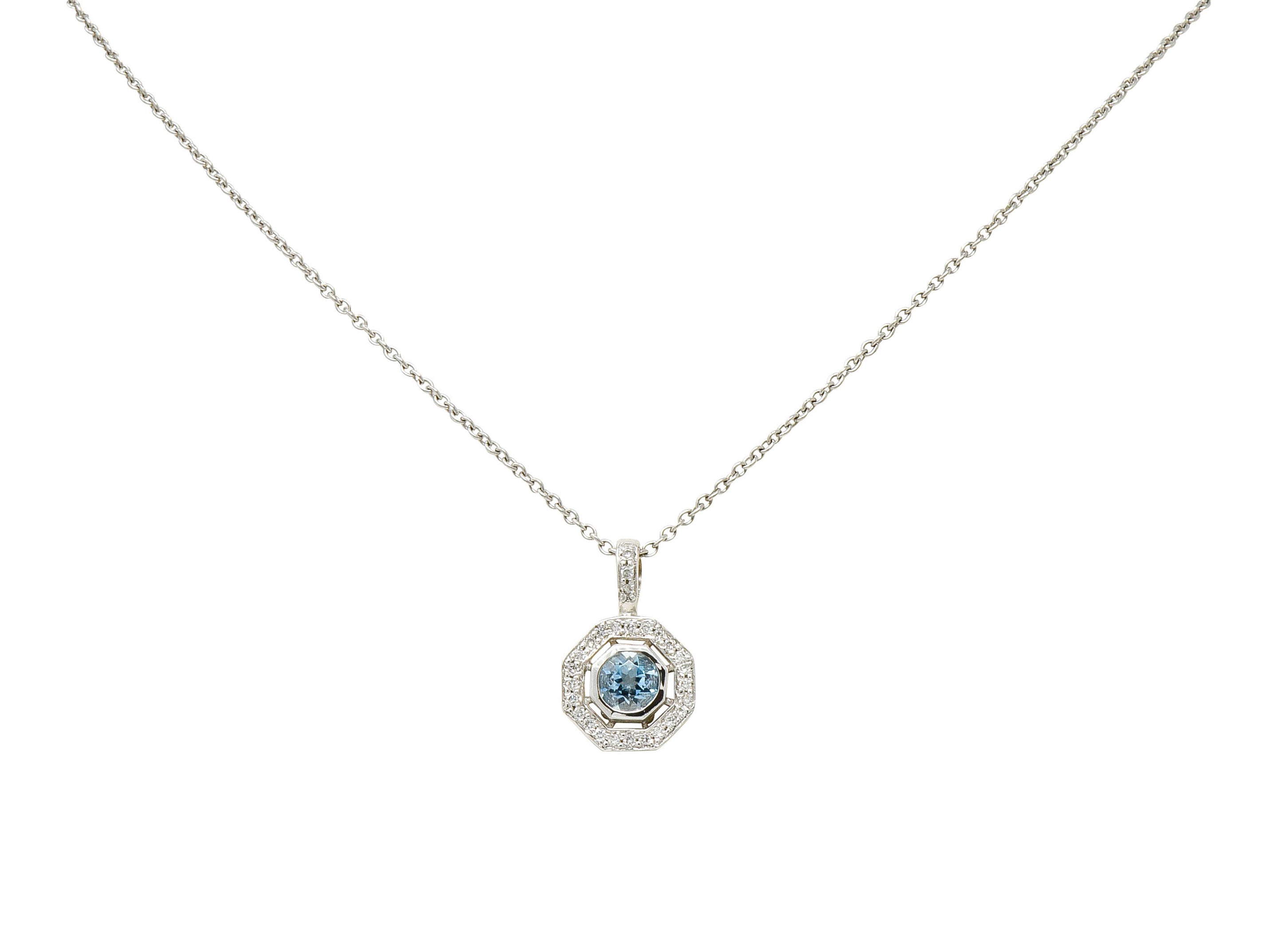 Aquamarine Diamond 18 Karat White Gold Octagonal Pendant NecklaceNecklace - Wilson's Estate Jewelry