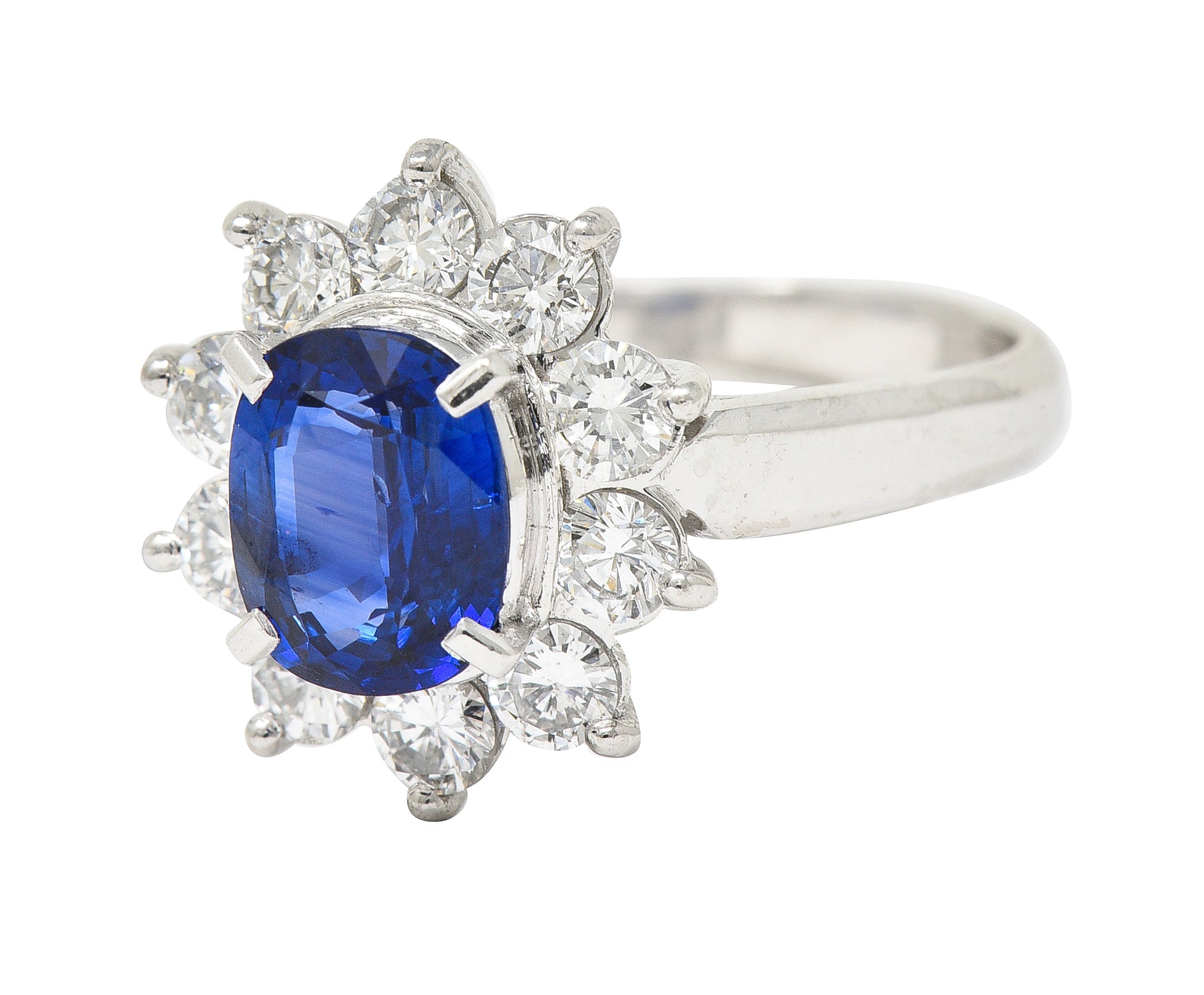 Contemporary 2.13 CTW Cushion Cut Sapphire Diamond Platinum Halo Ring Wilson's Estate Jewelry