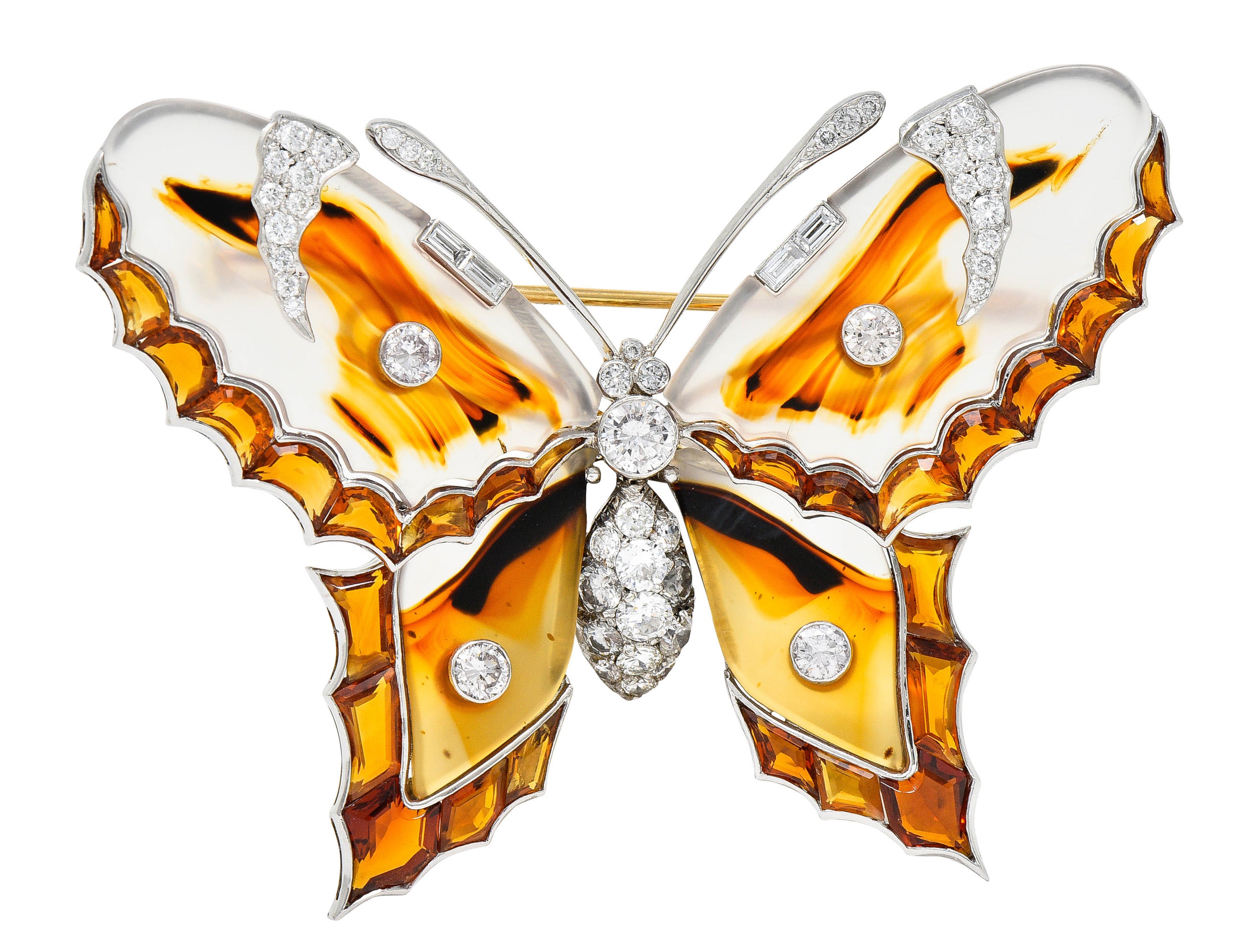 Large Vintage Agate Citrine Diamond Platinum Butterfly BroochBrooch - Wilson's Estate Jewelry