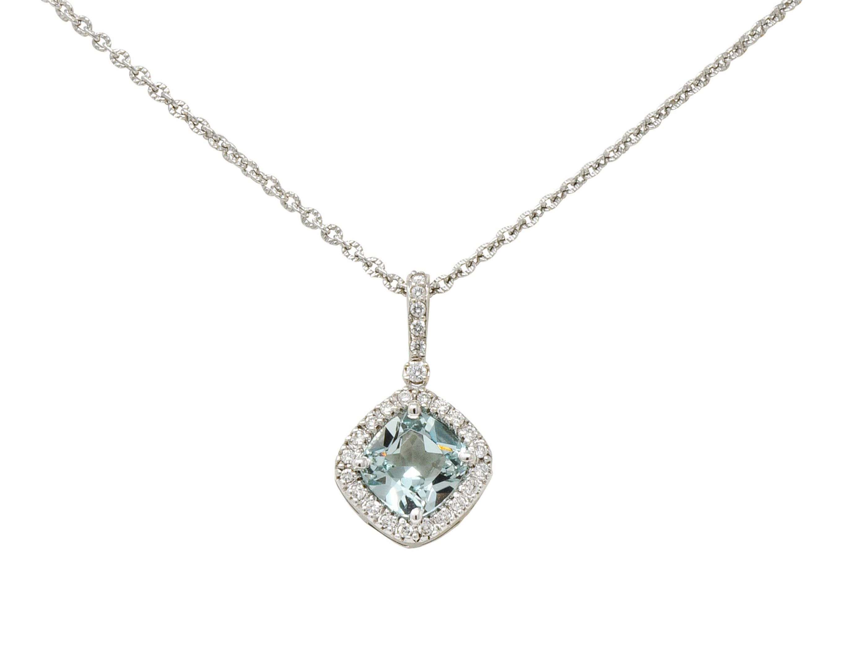 Green Beryl Diamond 18 Karat White Cushion Pendant NecklaceNecklace - Wilson's Estate Jewelry