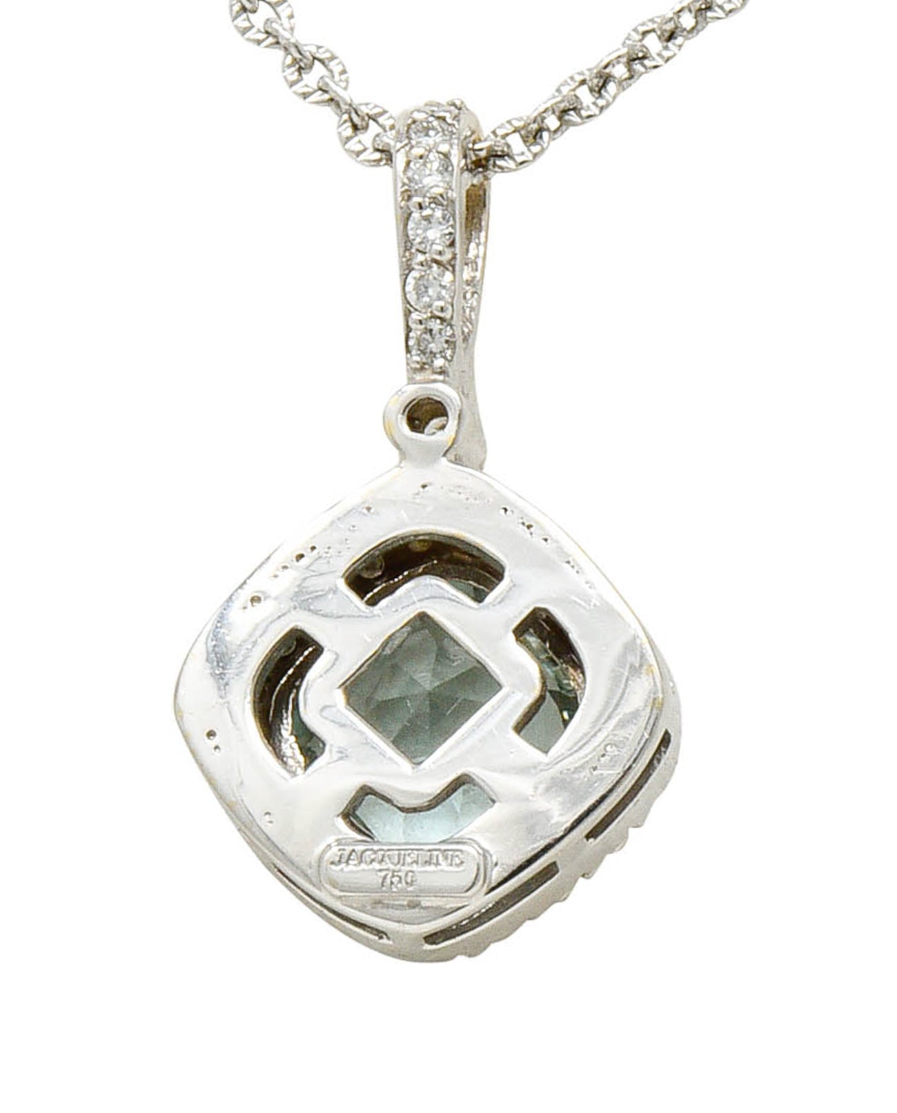 Green Beryl Diamond 18 Karat White Cushion Pendant NecklaceNecklace - Wilson's Estate Jewelry