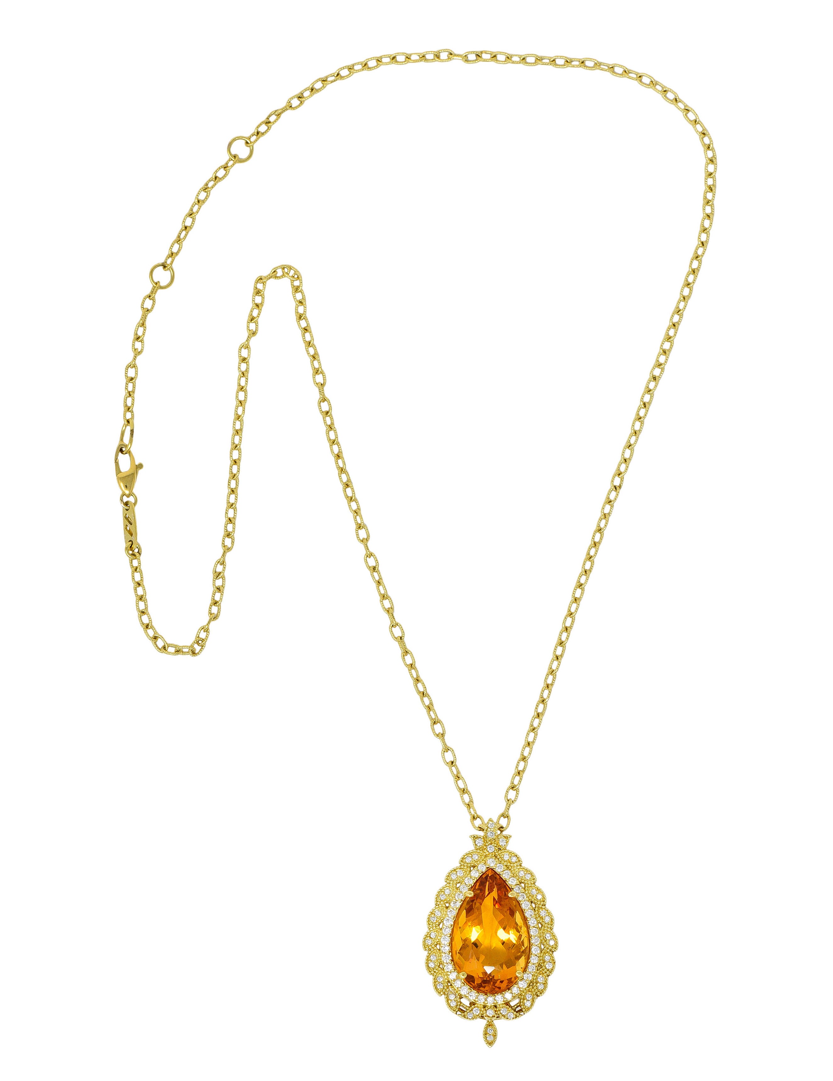 Citrine 1.05 CTW Diamond 18 Karat Gold Foliate Cluster Pendant NecklaceNecklace - Wilson's Estate Jewelry