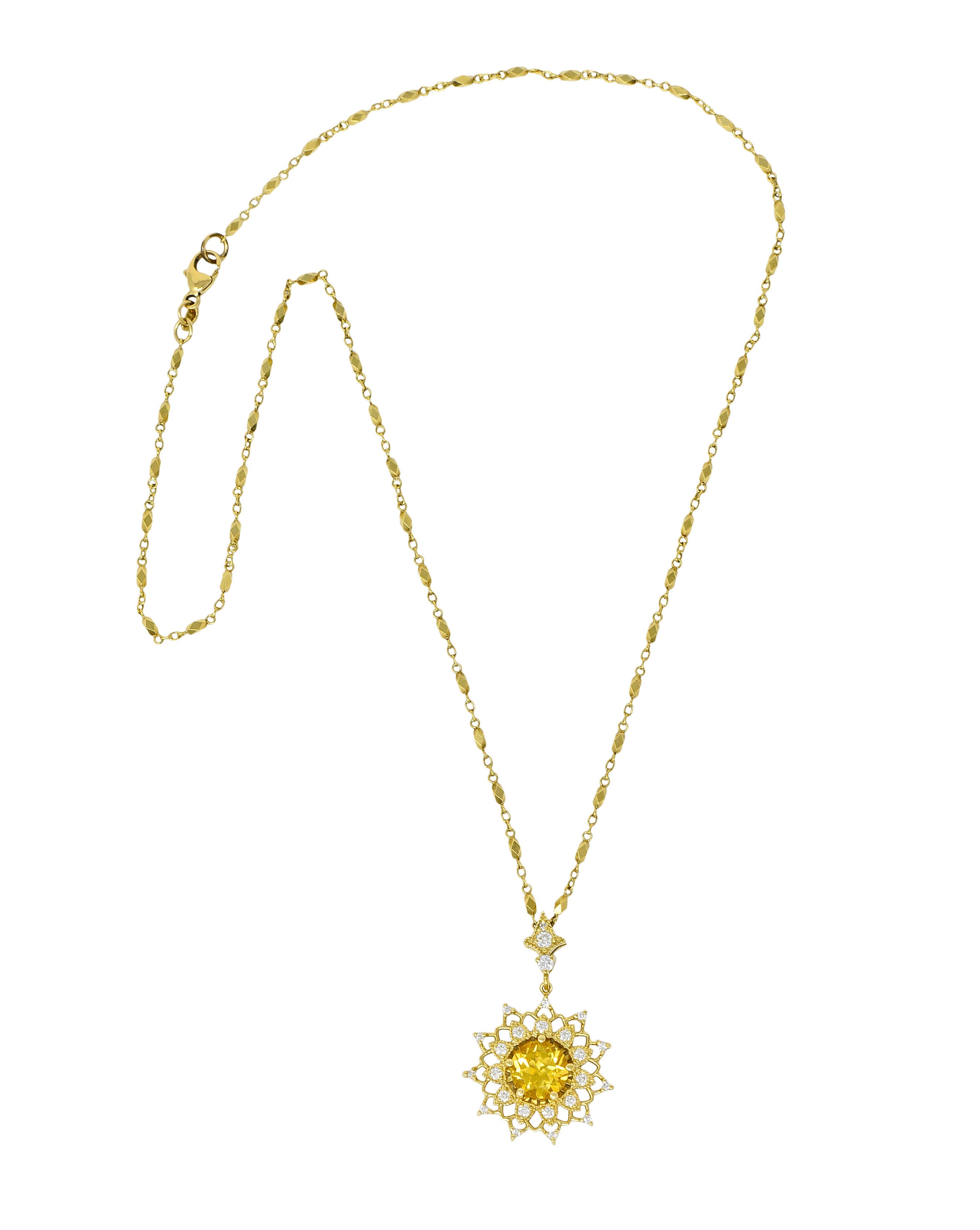 Heliodor Golden Beryl Diamond 18 Karat Gold Floral Burst NecklaceNecklace - Wilson's Estate Jewelry