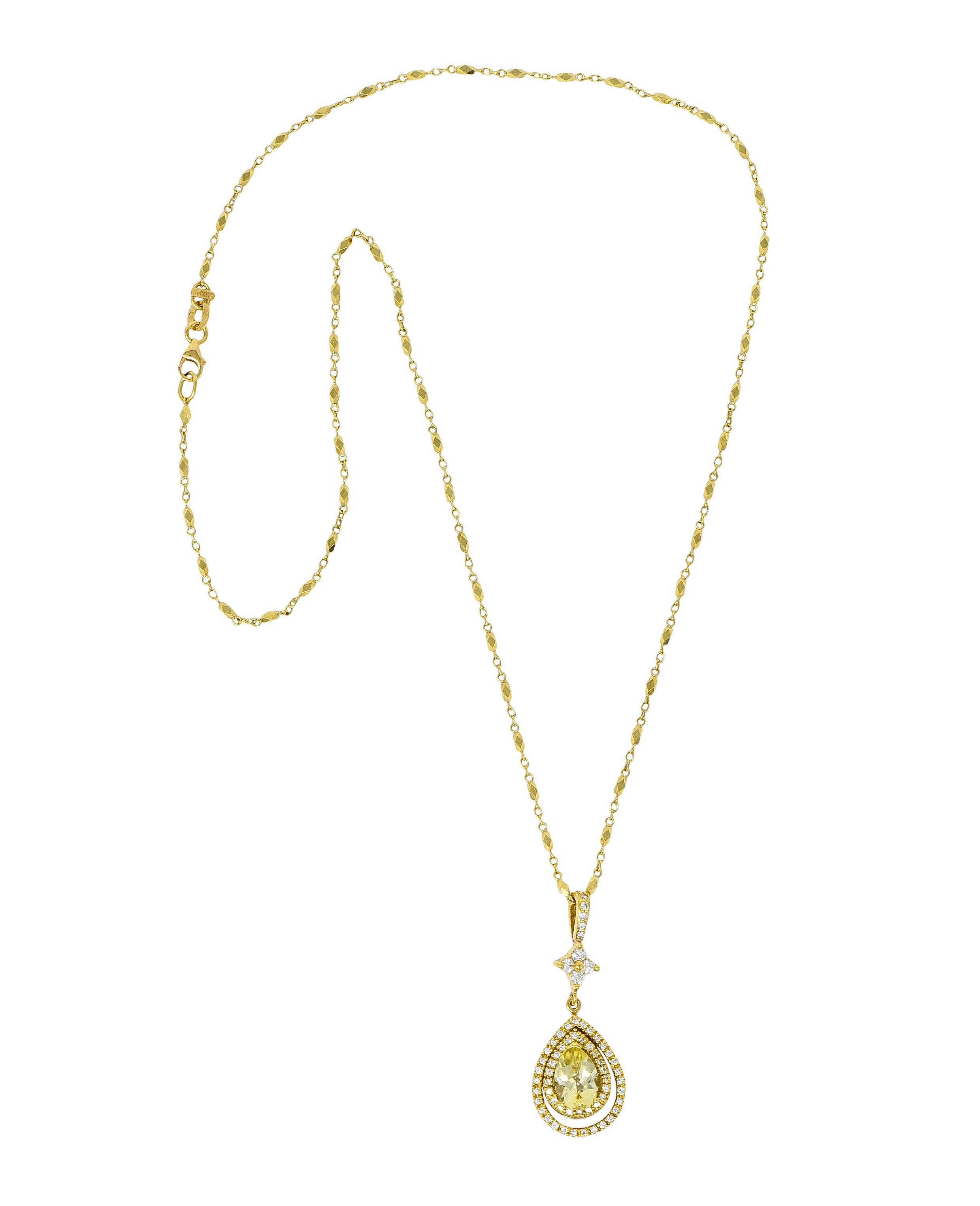 Lovely Green Beryl Diamond 18 Karat Gold Drop Pendant NecklaceNecklace - Wilson's Estate Jewelry