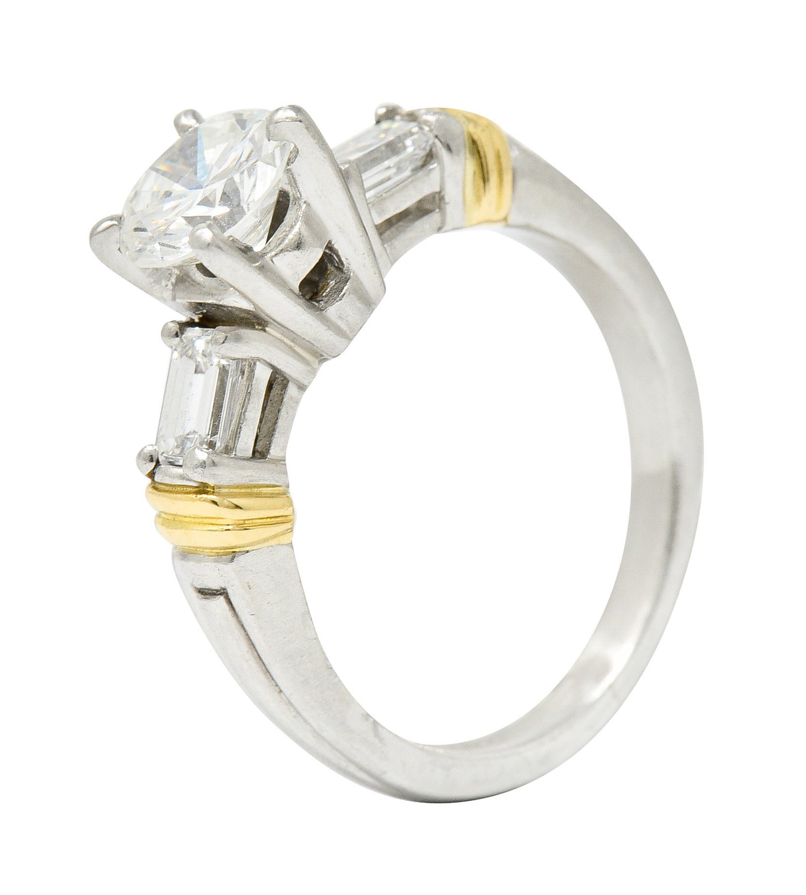 Contemporary 1.58 CTW Diamond Platinum 18 Karat Gold Engagement RingRing - Wilson's Estate Jewelry