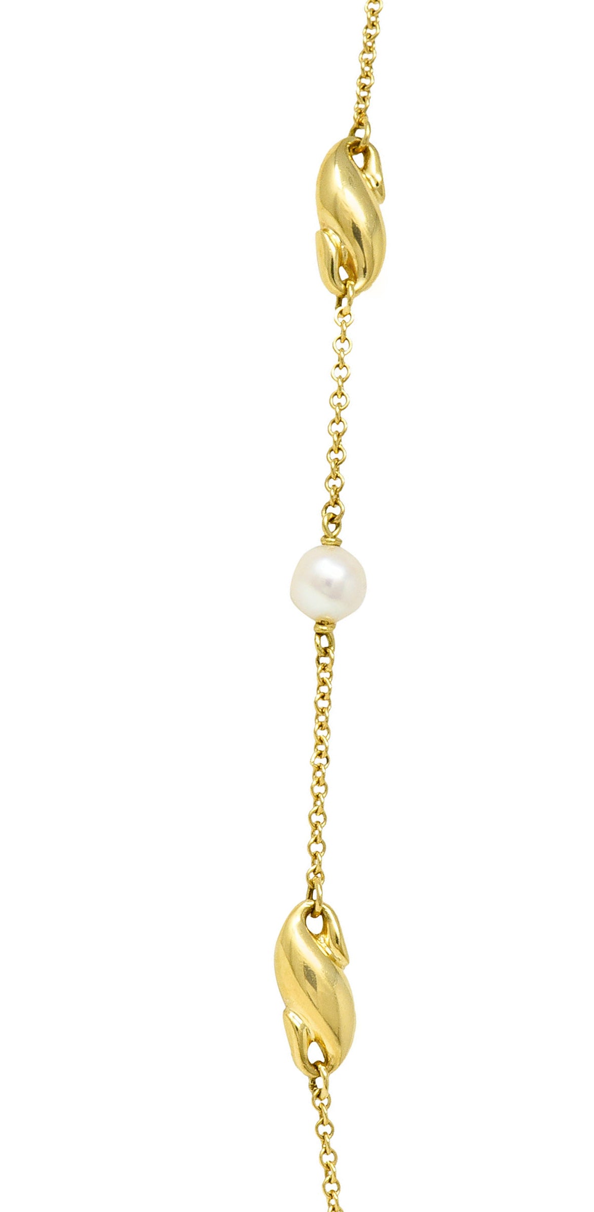 Contemporary Cultured Pearl 18 Karat Gold Station Chain NecklaceNecklace - Wilson's Estate Jewelry