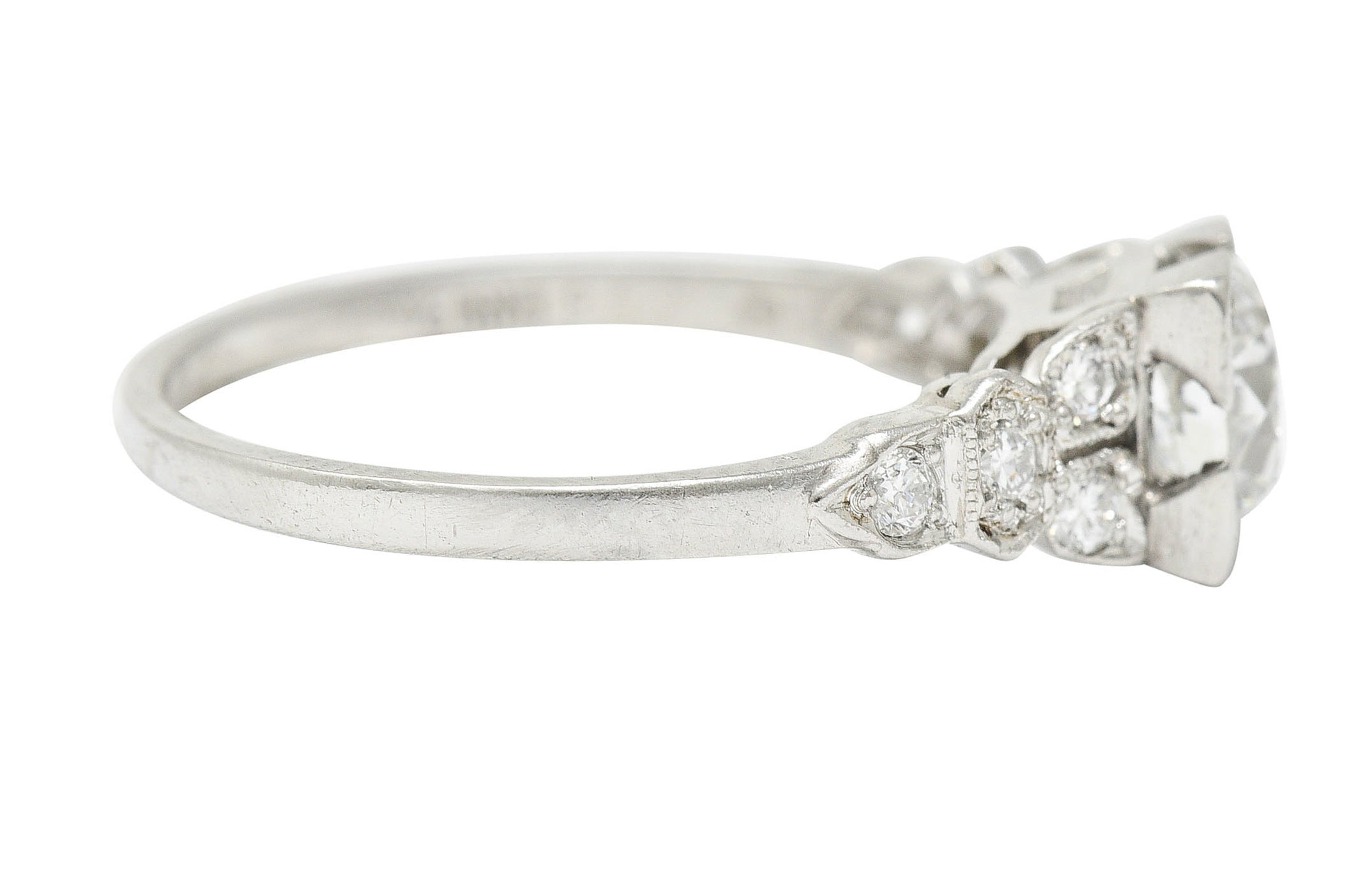 1930's Art Deco 0.96 CTW Diamond Platinum Foliate Engagement Ring GIARing - Wilson's Estate Jewelry